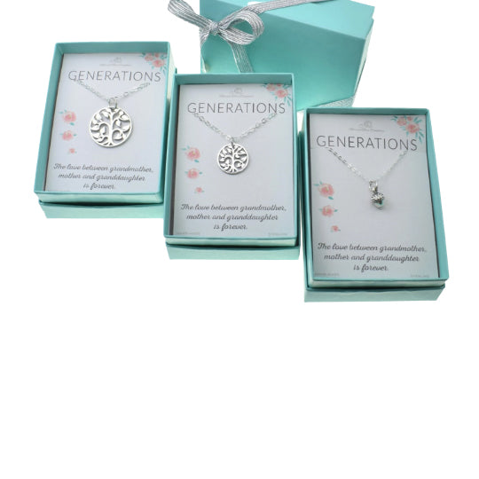 Grandmother, Mother, Daughter Sterling Silver Tree of Life Three Generation Necklace Set