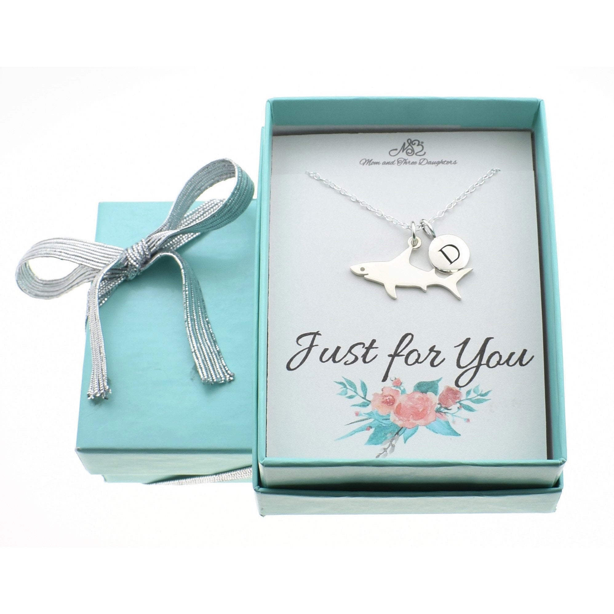 Shark Necklace with Personalized Initial in Sterling Silver