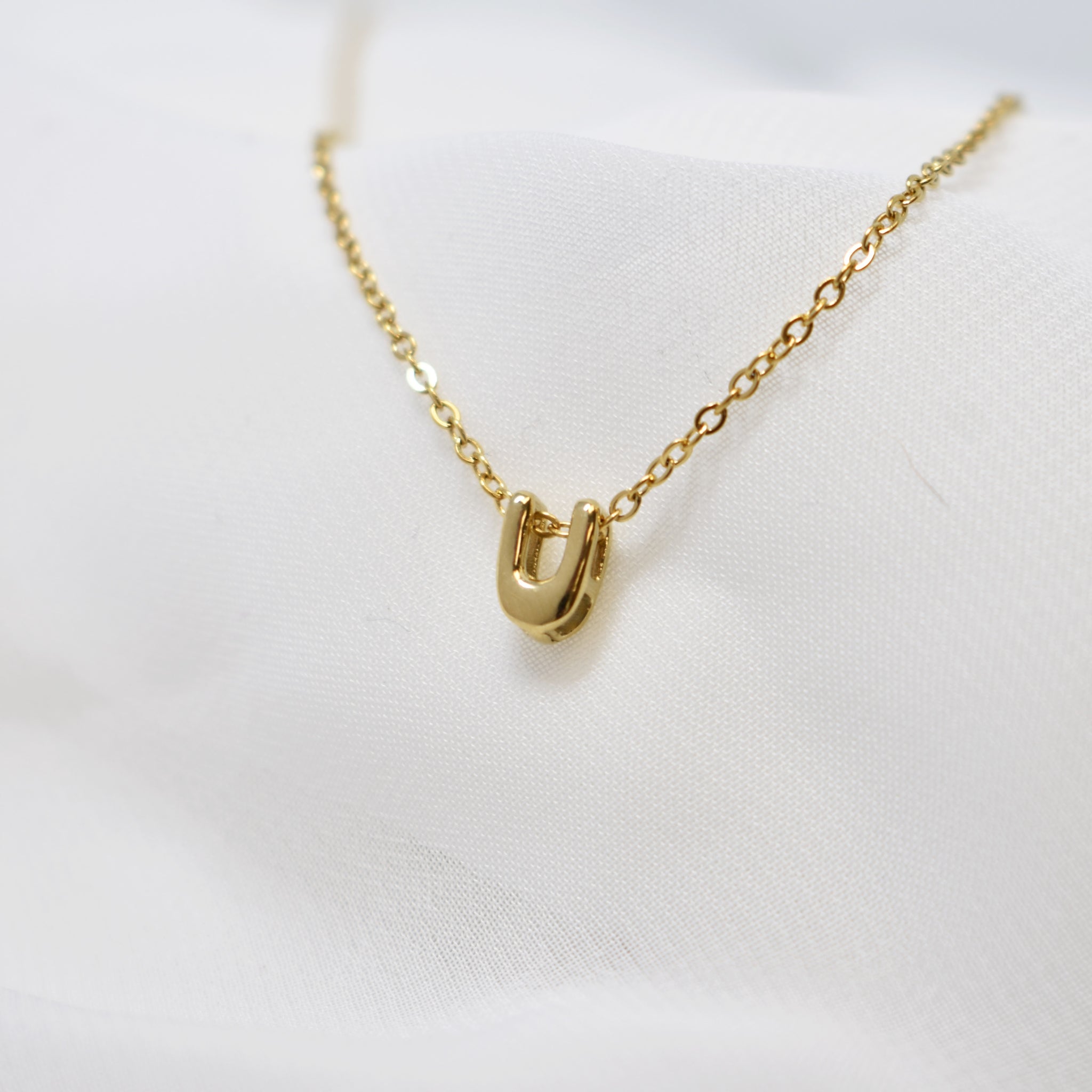 Bubble Letter Necklace In Gold or Silver on a Stainless Steel Cable Chain. Personalized Initial Necklace.