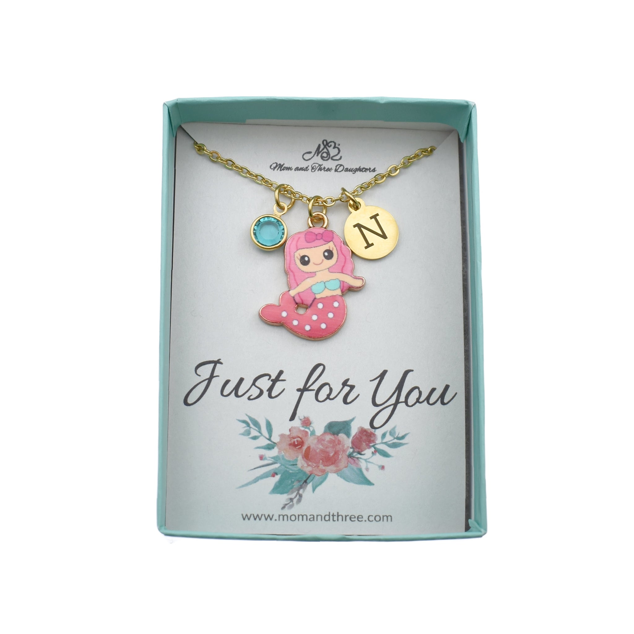Personalized Mermaid Necklace. Little Girls Jewelry. Mermaid Gifts. Personalized Necklace. Custom Birthstone. Initial.