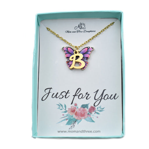 Butterfly Necklace in Gold Toned Mixed Metal and Enamel