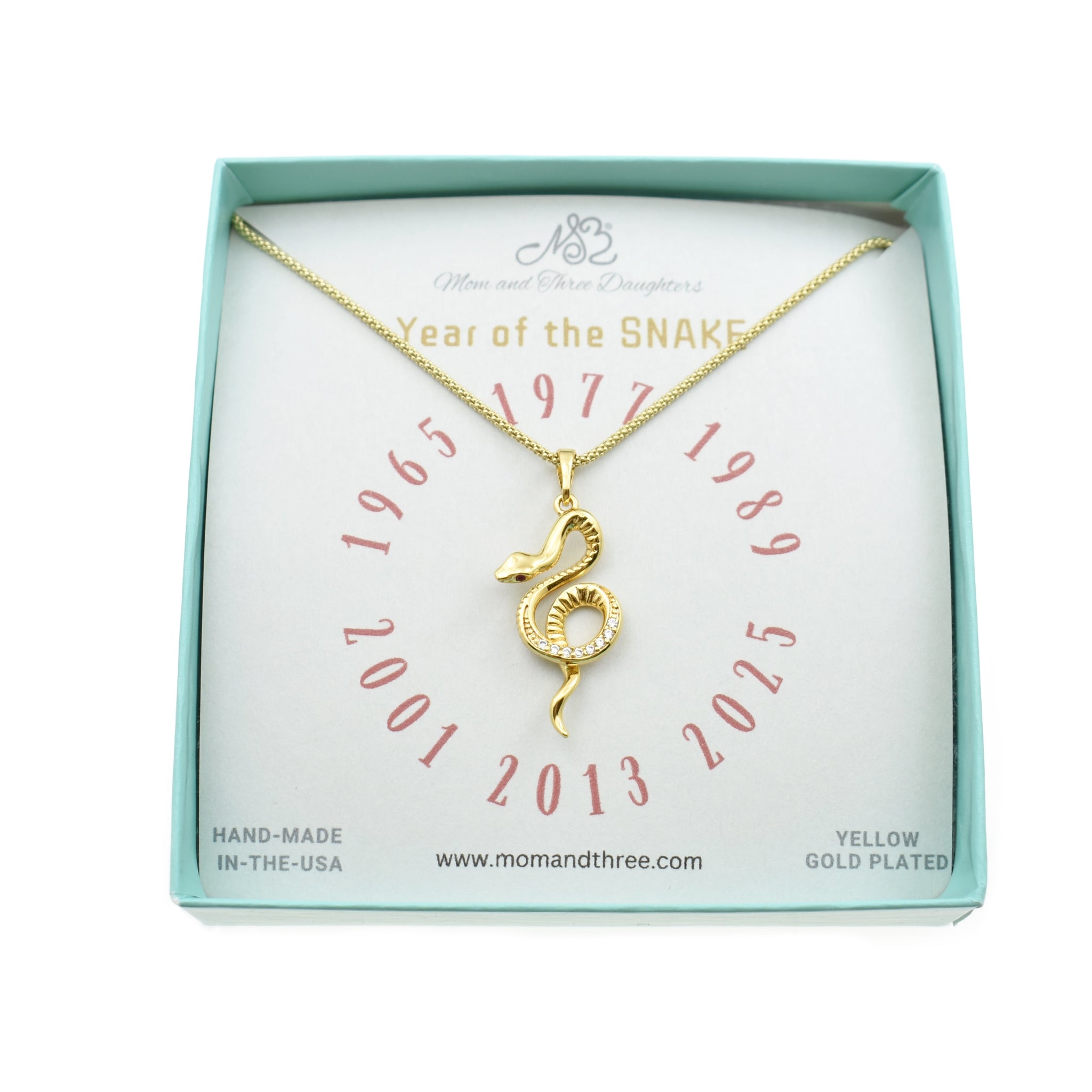 Yellow Gold Plated Snake Necklace on a Yellow Gold Plated Popcorn Chain. Snake Necklace. Year of the Snake. 2025