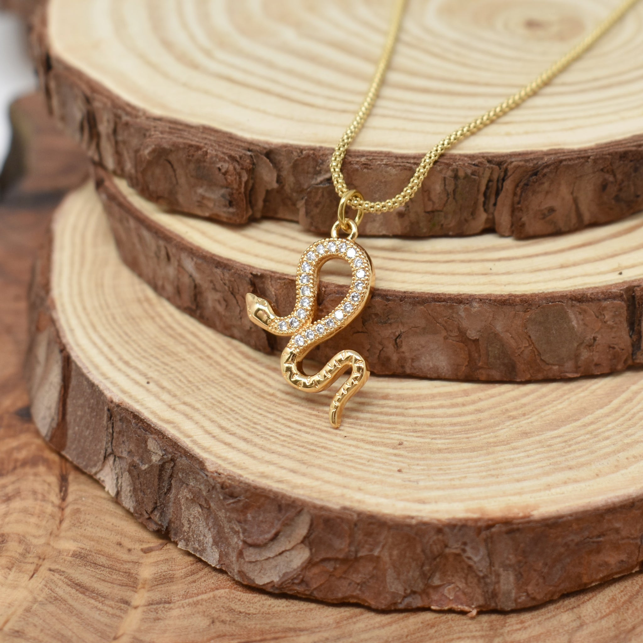 Gold Plated Snake Necklace on a Yellow Gold Plated Popcorn Chain. Snake Necklace. Year of the Snake. 2025