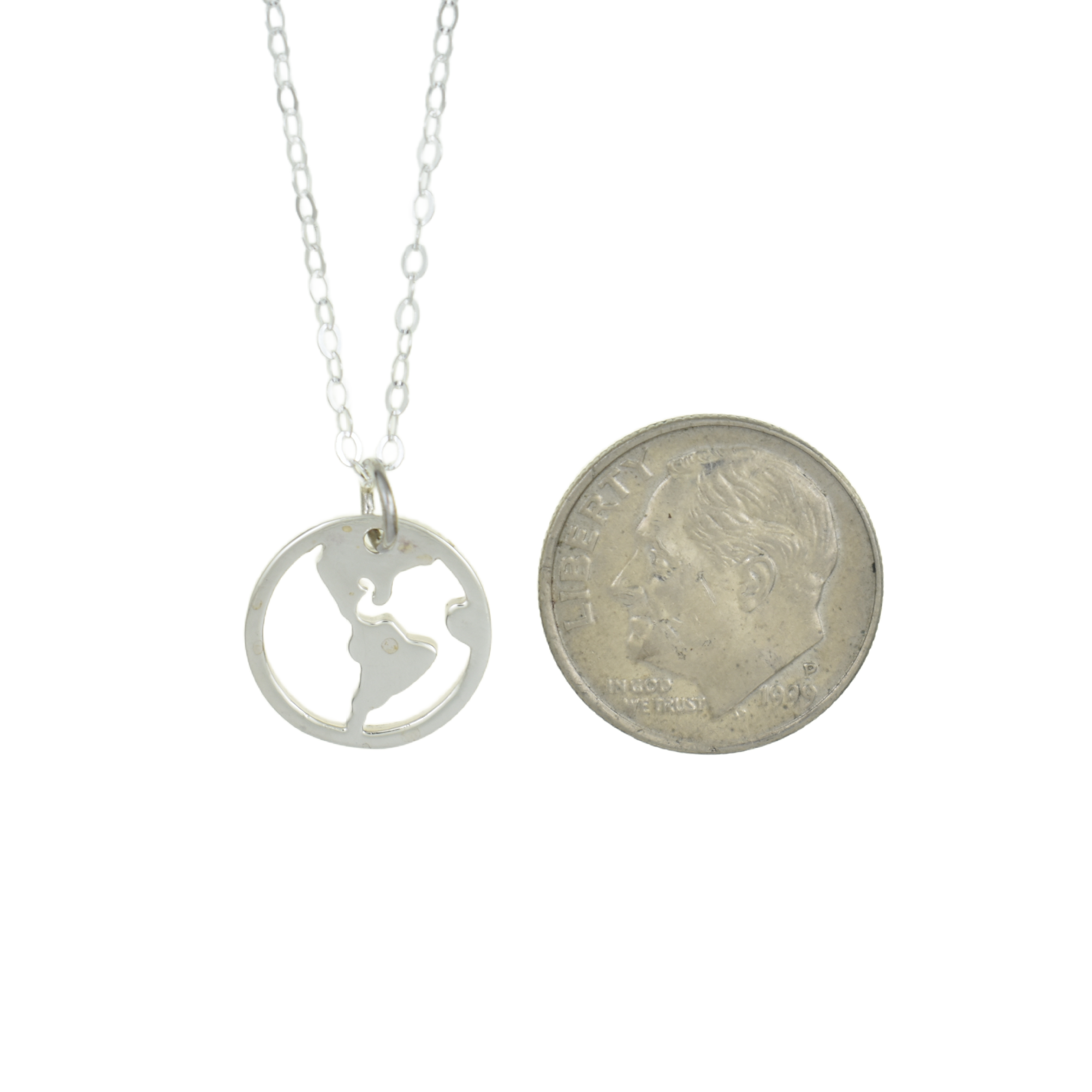 World globe charm pendant on a sterling silver cable chain. Graduation gift. Peace Corps gift.  World globe necklace.