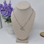 Antique Silver Plated Coquette Bow Necklace On A Multi Tourmaline Beaded Chain.