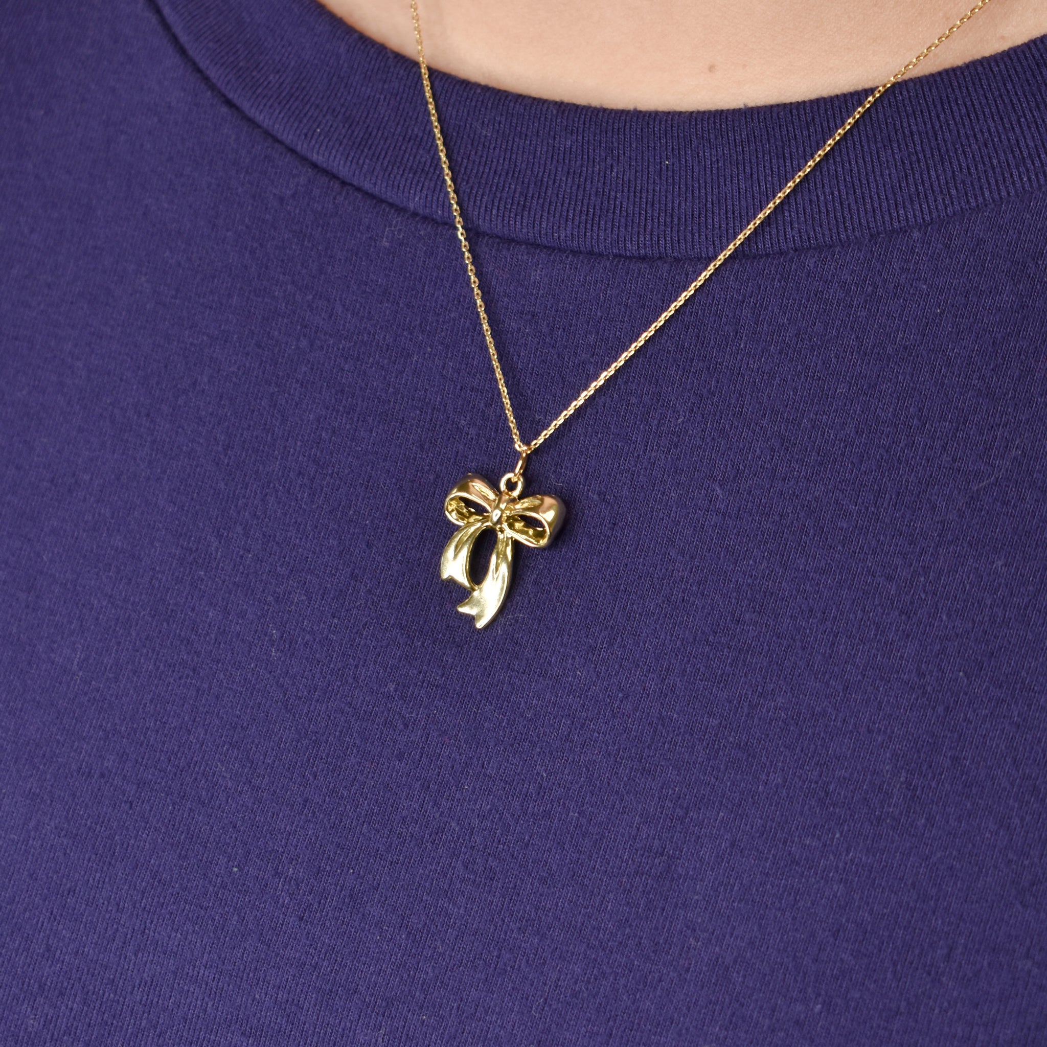 Gold Zinc Alloy Coquette Bow Necklace on a Yellow Gold Plated Sterling Silver Cable Chain. Bow Jewelry. Ribbon Jewelry. Coquette Jewelry.