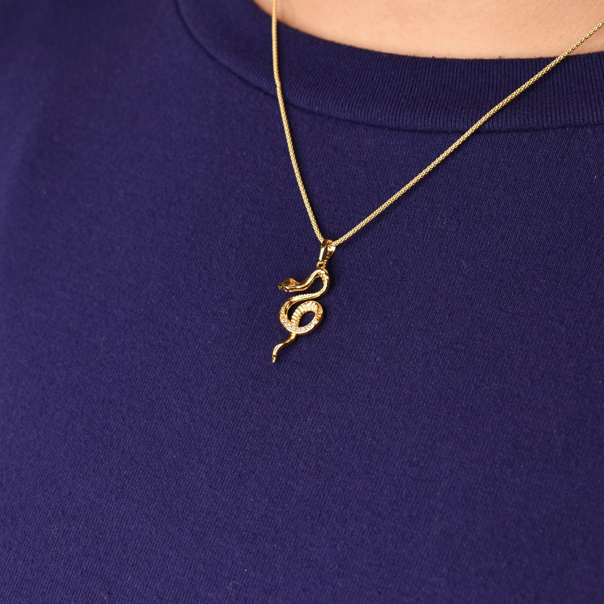 Yellow Gold Plated Snake Necklace on a Yellow Gold Plated Popcorn Chain. Snake Necklace. Year of the Snake. 2025