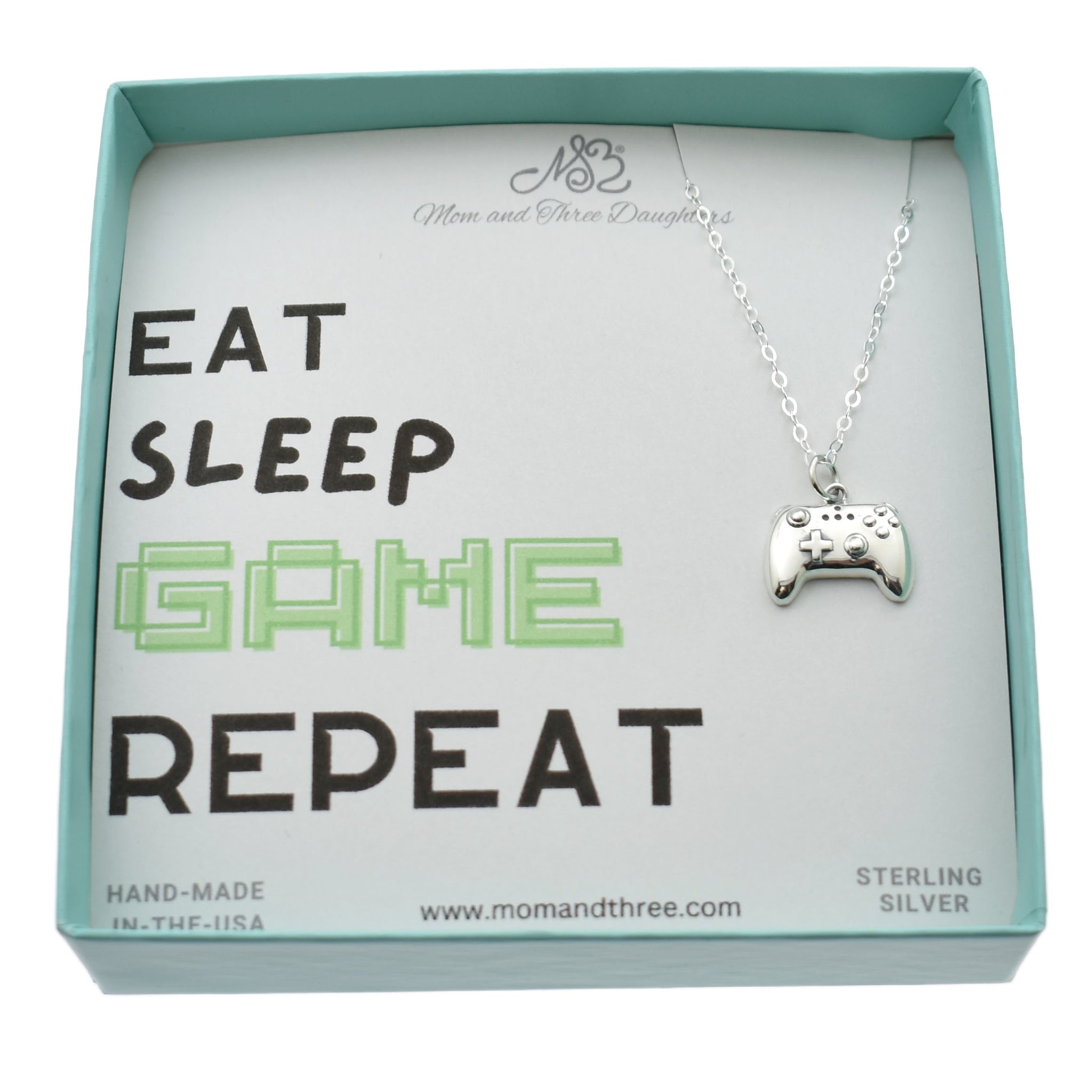 Video Game Controller Necklace in Sterling Silver on a Sterling Silver Cable Chain. Gamer Necklace.
