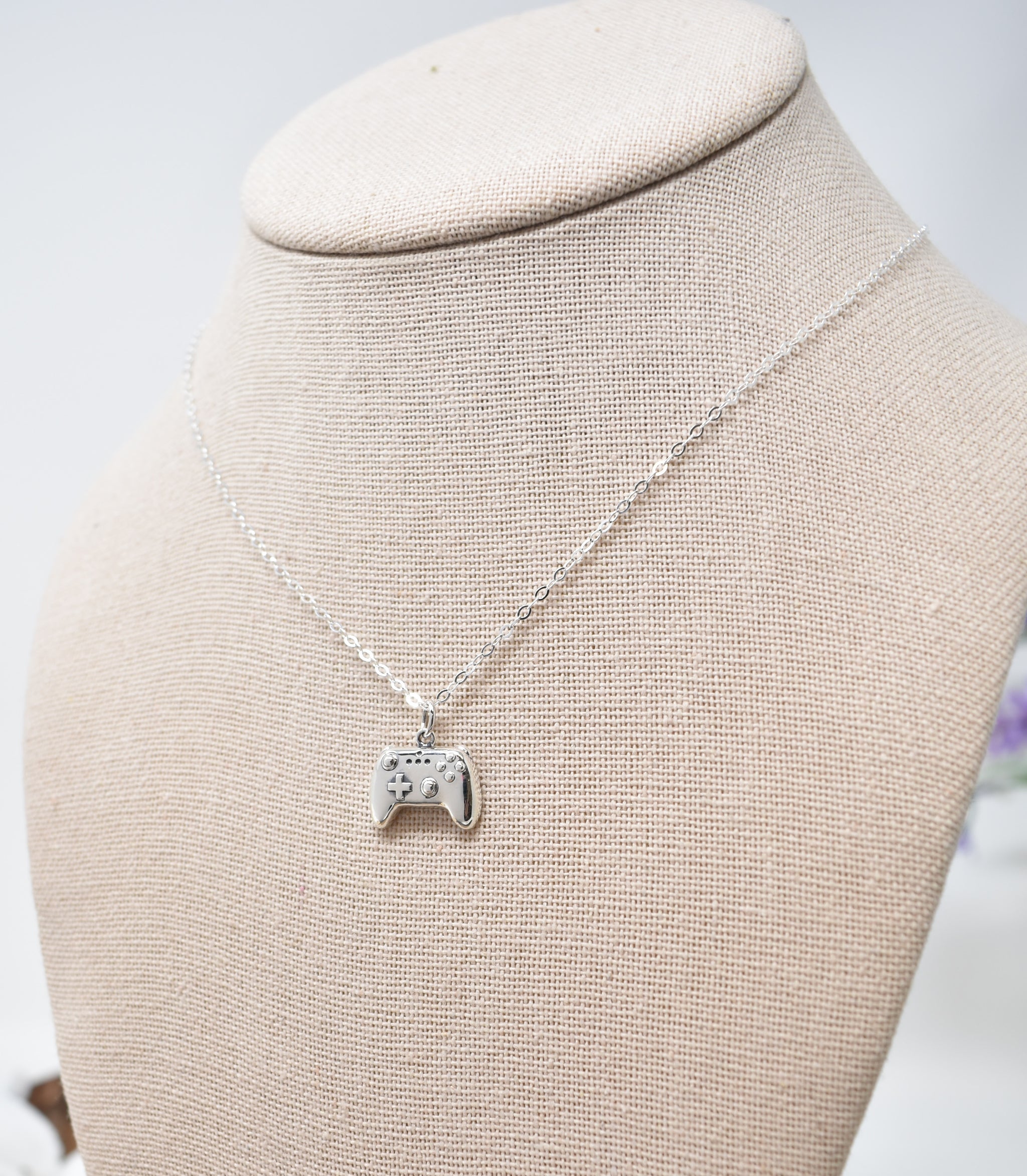 Video Game Controller Necklace in Sterling Silver on a Sterling Silver Cable Chain. Gamer Necklace.