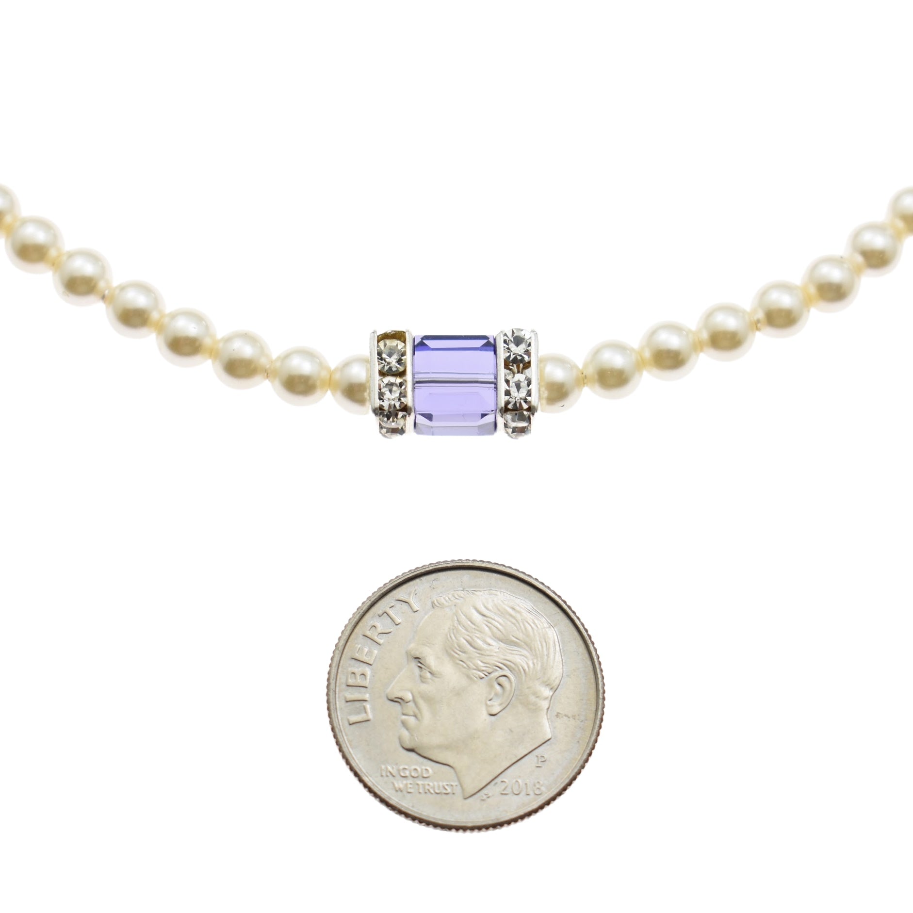 16th Birthday Crystal Pearl and Birthstone Necklace in Sterling Silver
