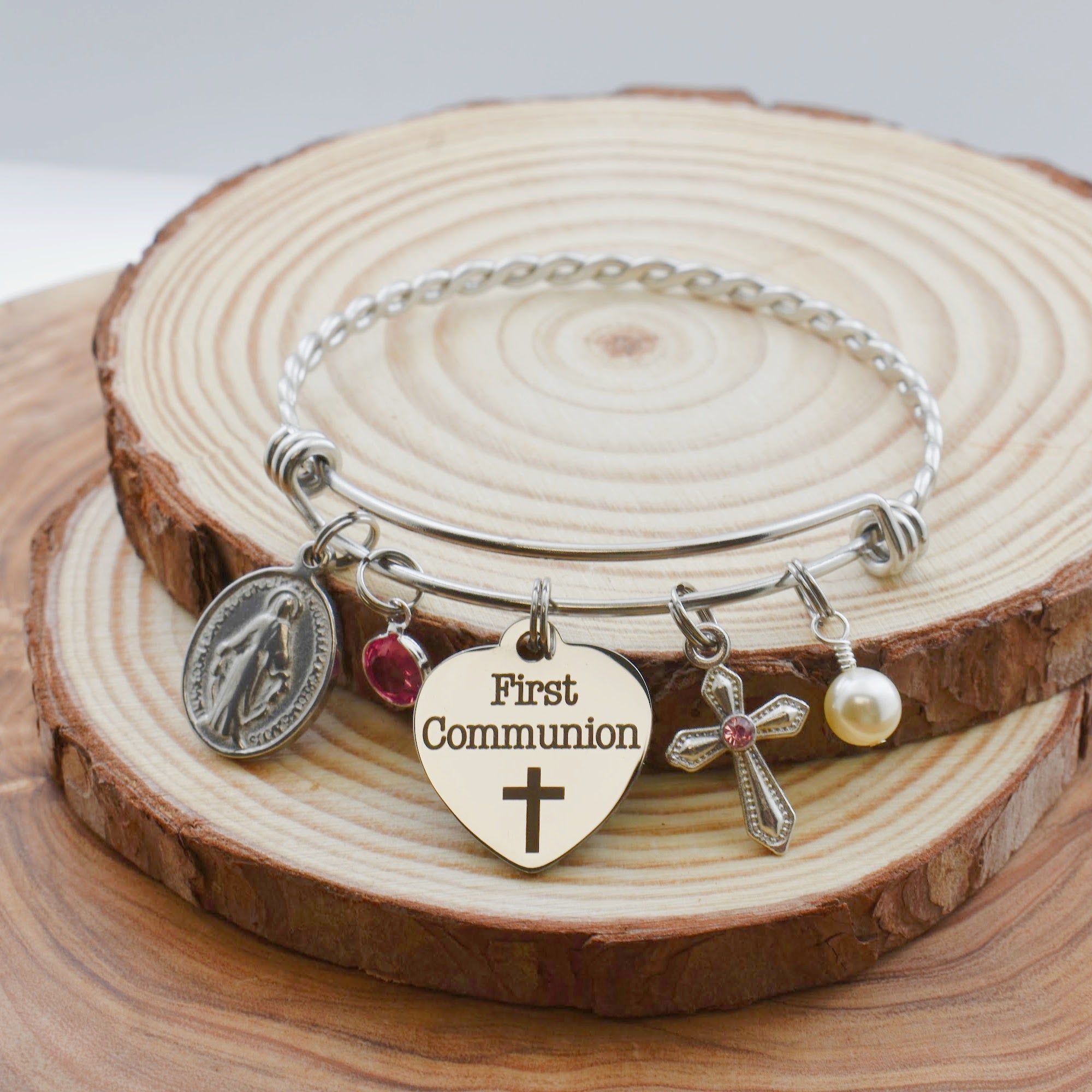 First Communion Bangle Bracelet in Stainless Steel