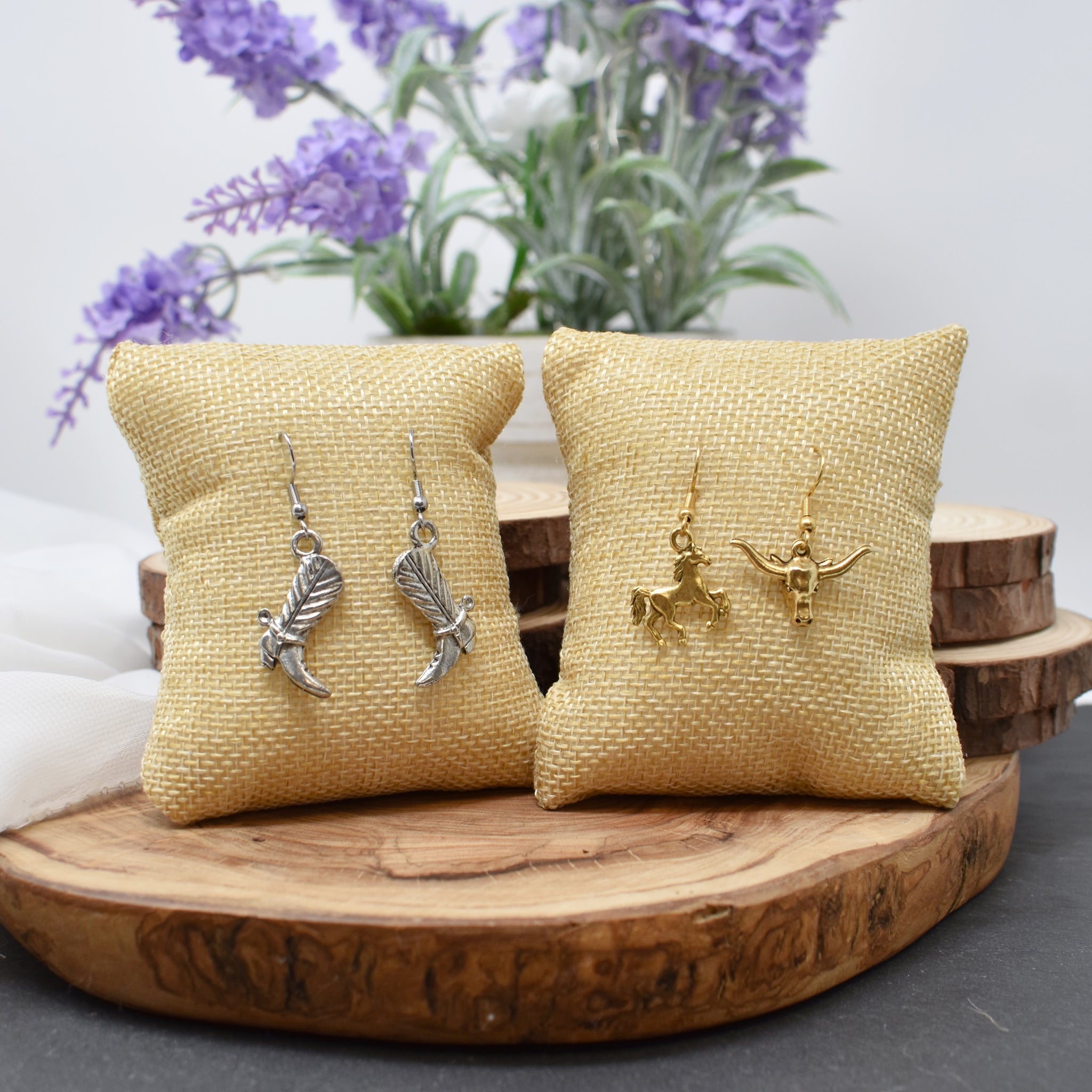 Western Earring Sets in Pewter. Cowboy Boot Earrings. Horse and Steer Head Earrings. Cowgirl Earrings. Earring Sets.