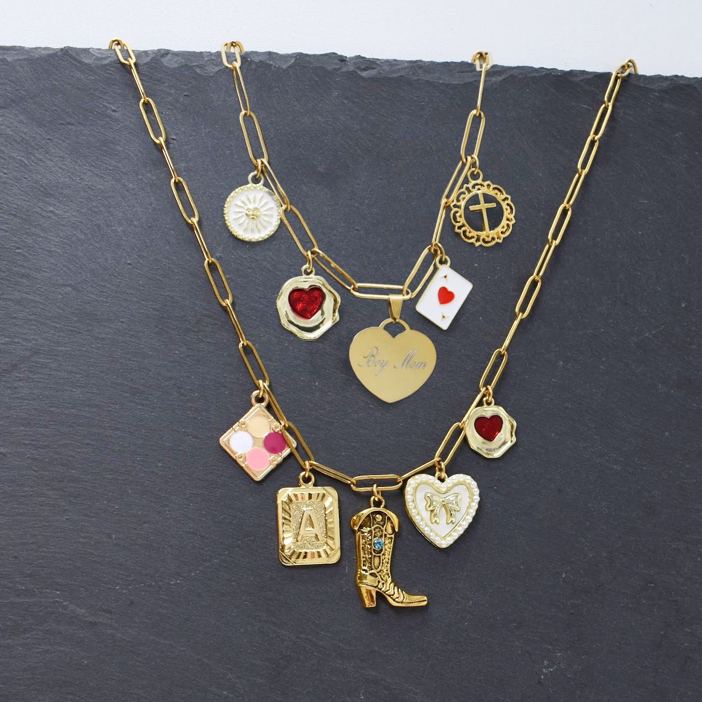 Build Your Own Custom Charm Necklace for Women. Gold Paperclip Chain.