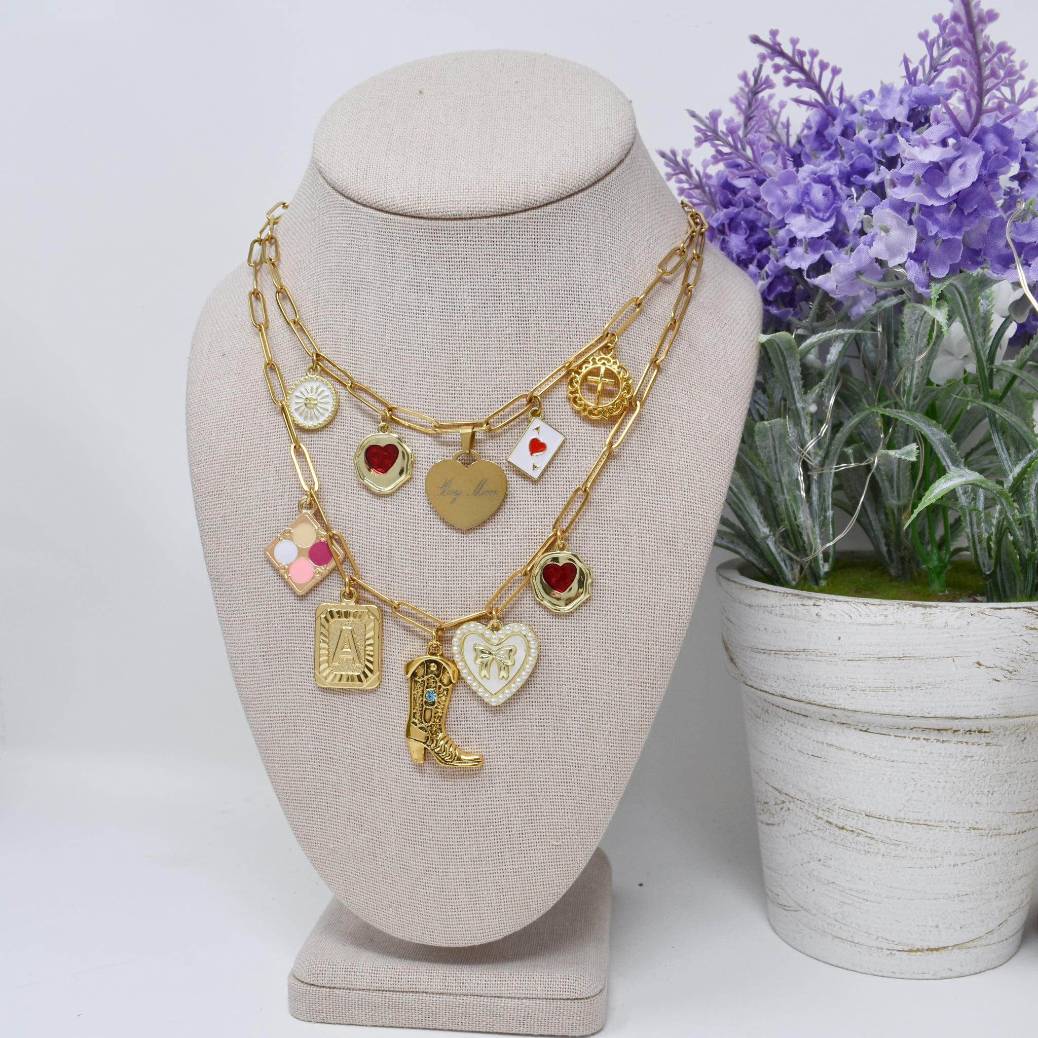 Build Your Own Custom Charm Necklace for Women. Gold Paperclip Chain.