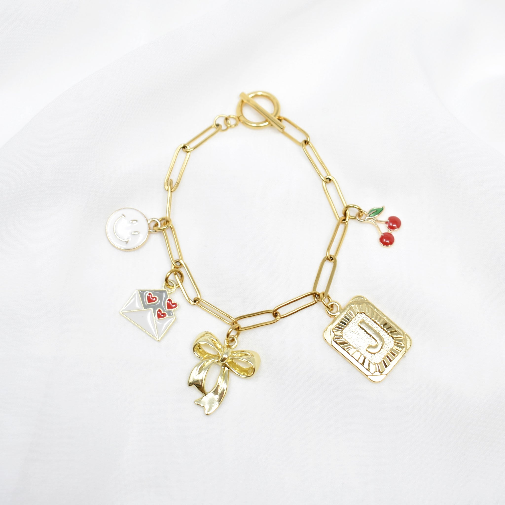 Build Your Own Custom Charm Bracelet for Women. Paperclip Chain. Gold Bracelet.