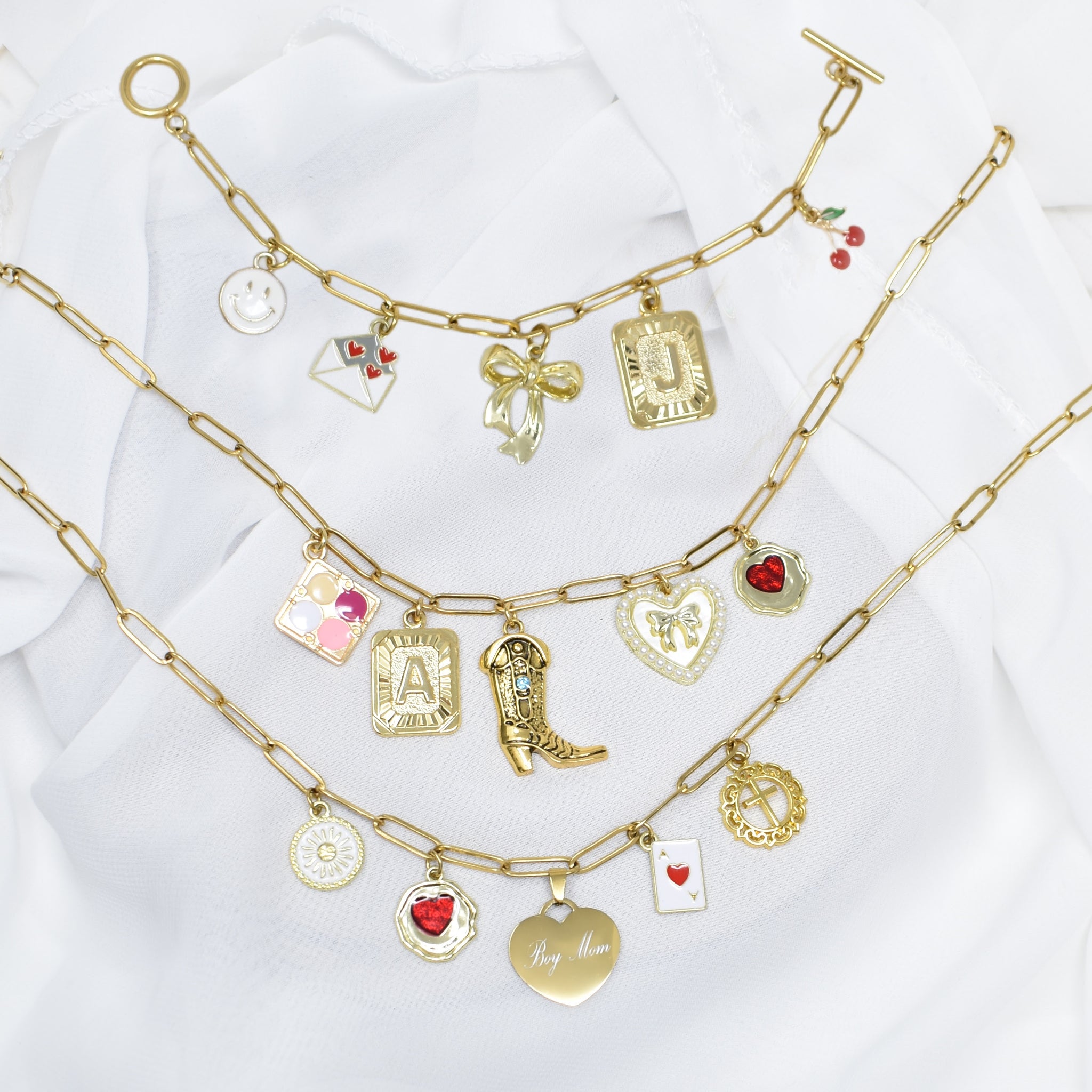 Build Your Own Custom Charm Bracelet for Women. Paperclip Chain. Gold Bracelet.
