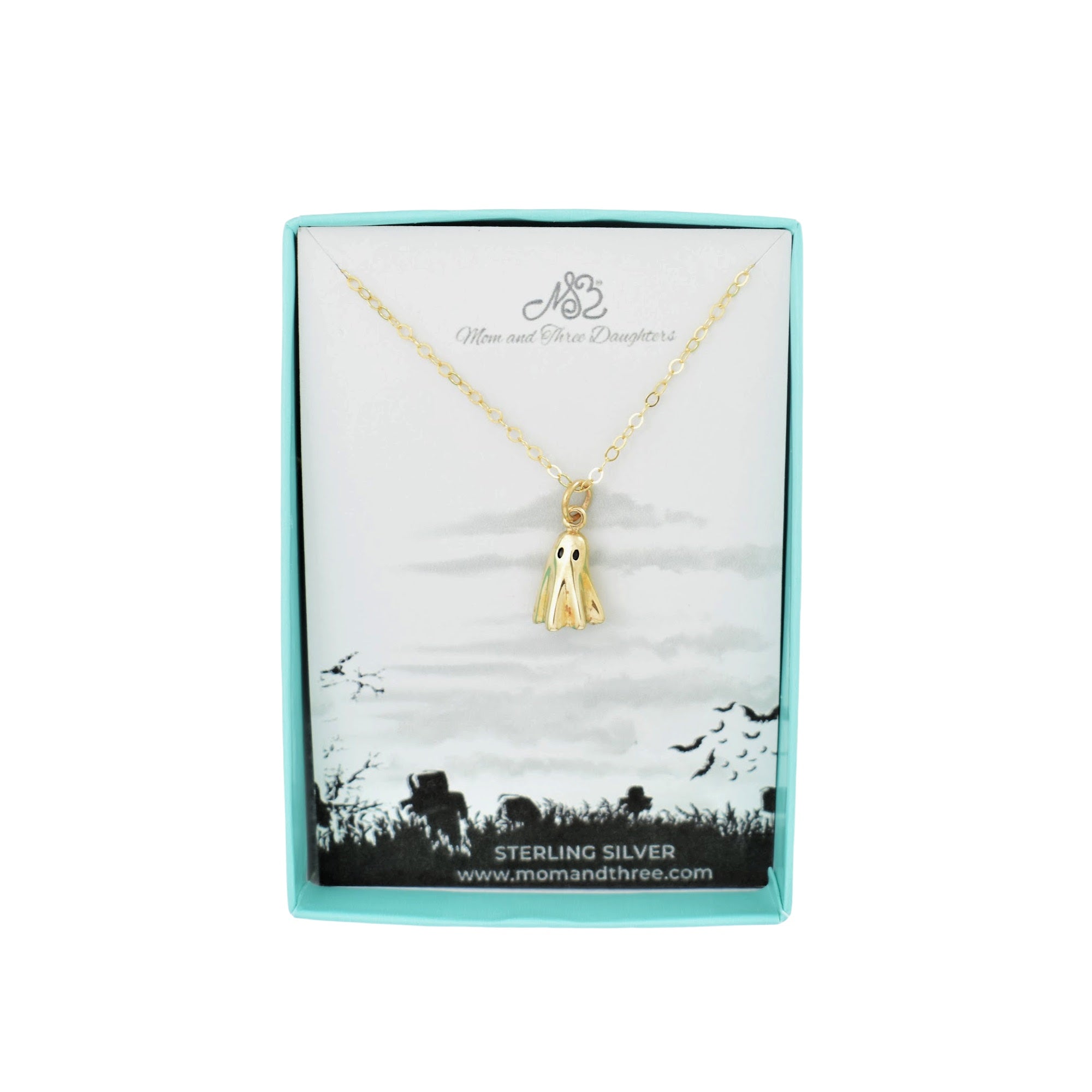 Bronze Ghost Necklace on a Gold Filled Cable Chain. Halloween Jewelry. Halloween Necklace.