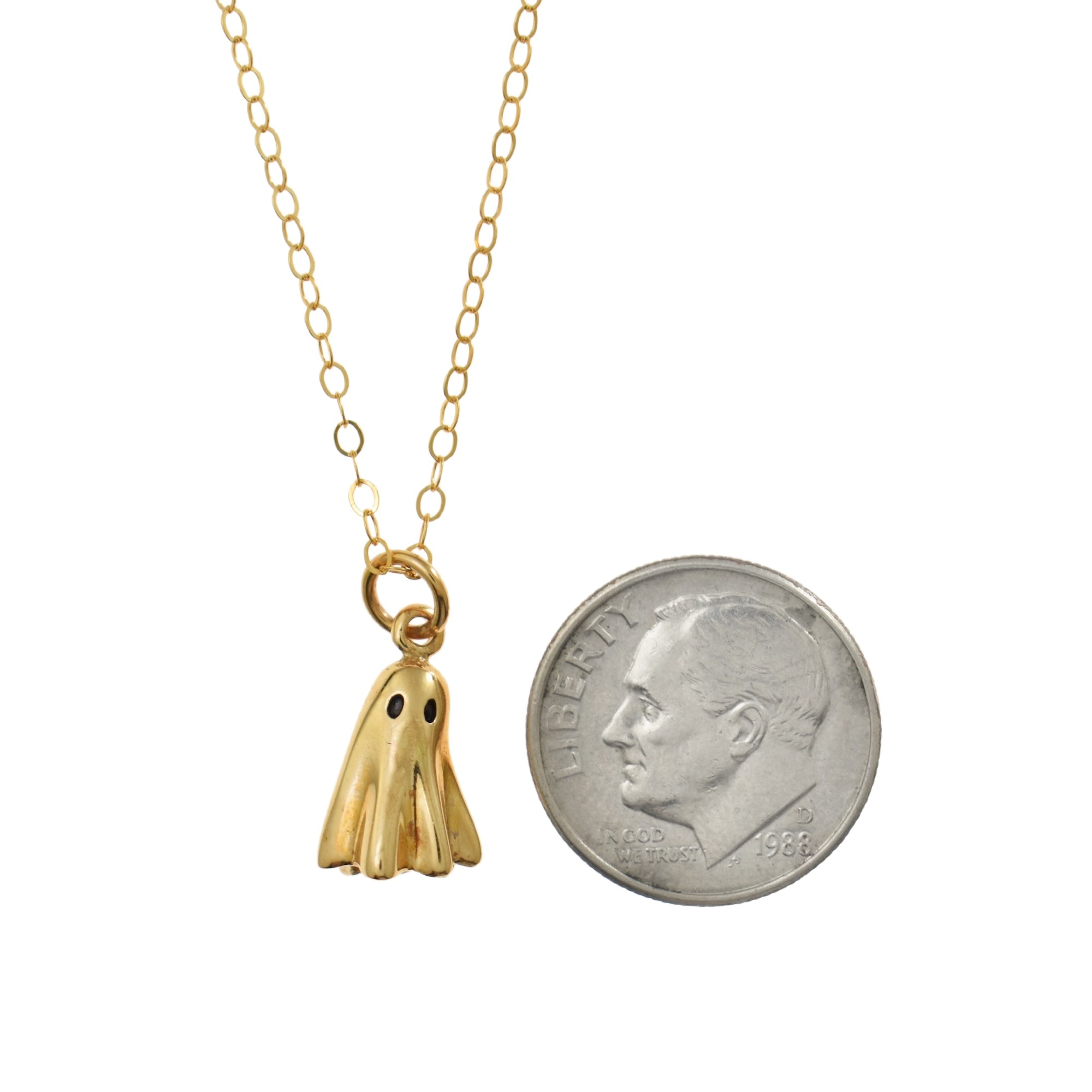 Bronze Ghost Necklace on a Gold Filled Cable Chain. Halloween Jewelry. Halloween Necklace.