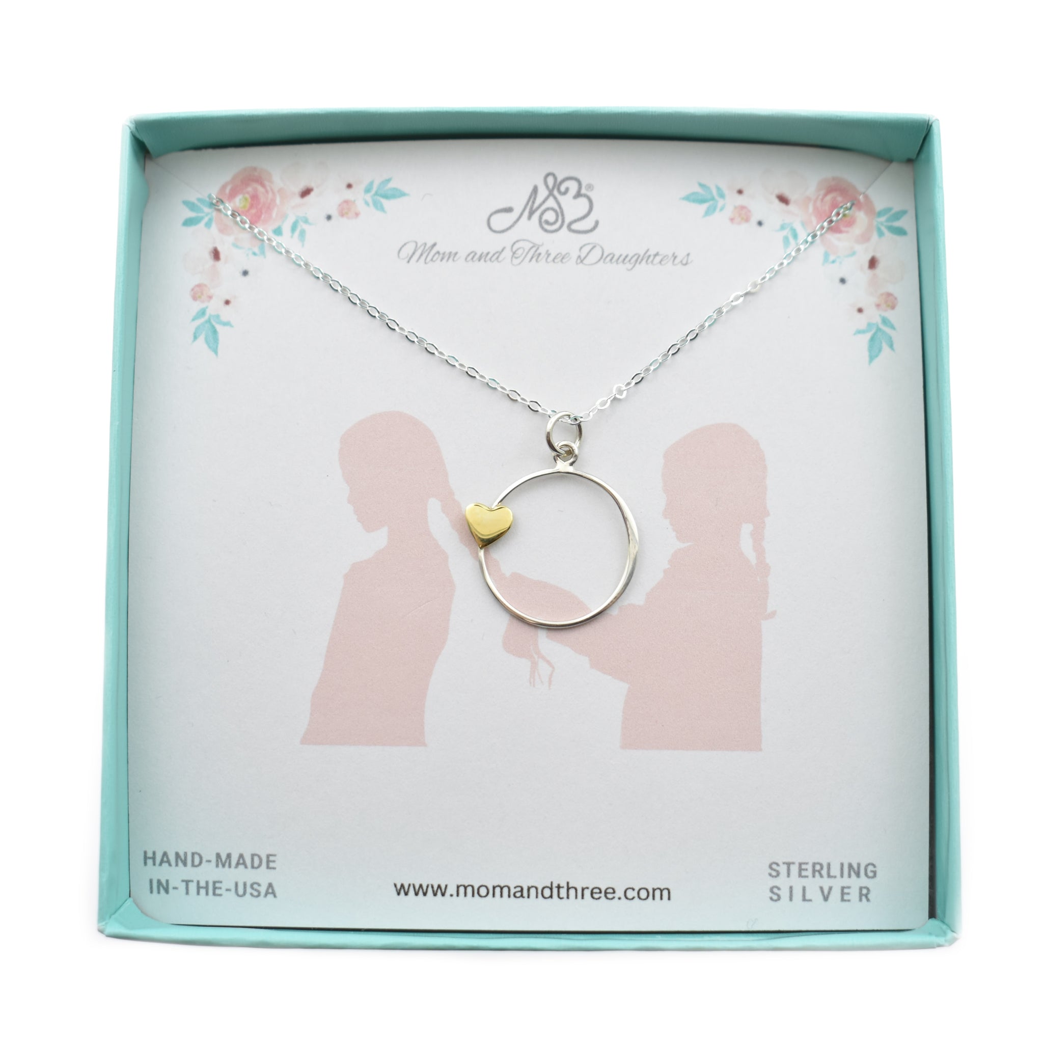 Sister Necklace. Sterling Silver Circle Charm with Bronze Heart Charm on a Sterling Silver Chain. Gift to Sister or Best Friend.
