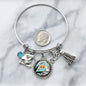 Kindergarten Graduation Bangle Bracelet Stainless Steel. Personalized with Crystal Birthstone