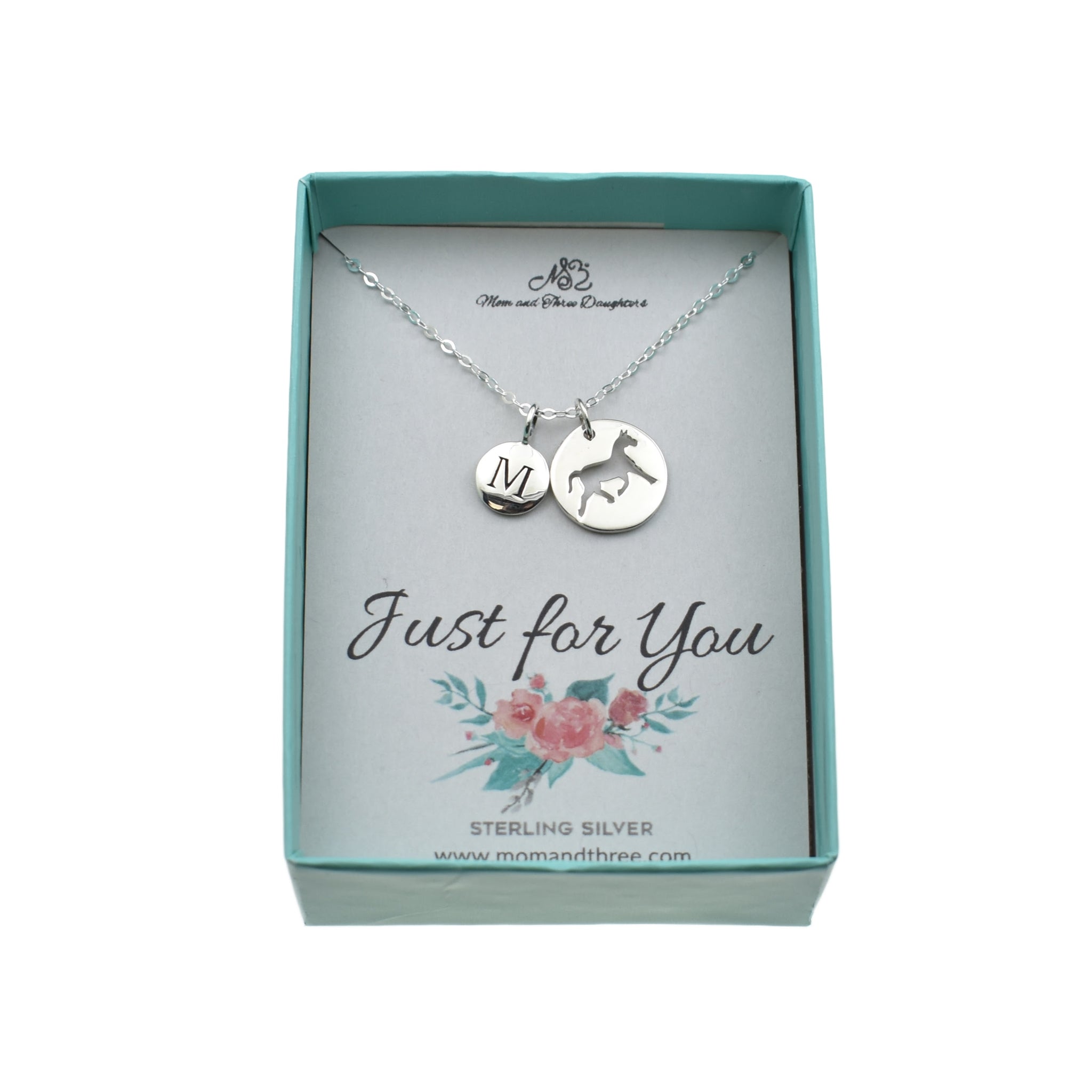 Little Girl's Horse Necklace in Sterling Silver Personalized With Initial Charm