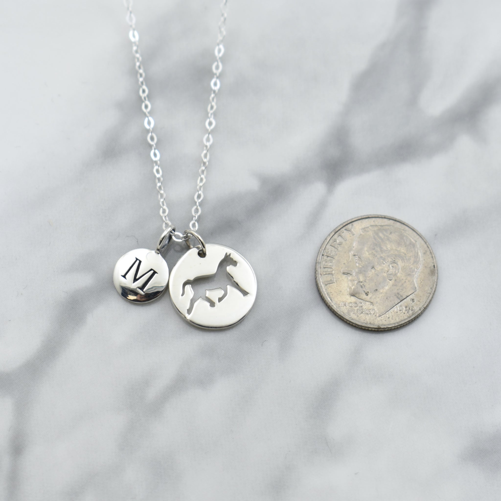 Little Girl's Horse Necklace in Sterling Silver Personalized With Initial Charm