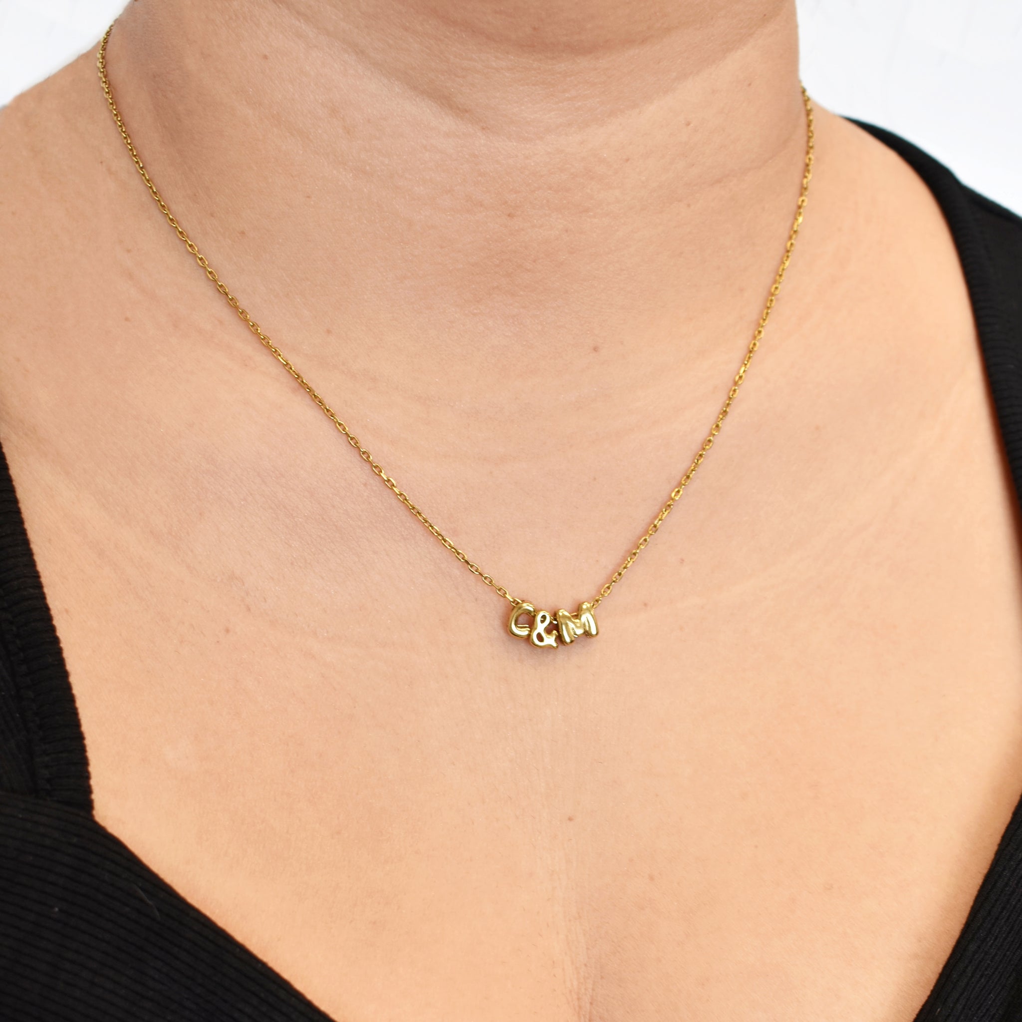 Bubble Letter Necklace In Gold or Silver on a Stainless Steel Cable Chain. Personalized Initial Necklace.