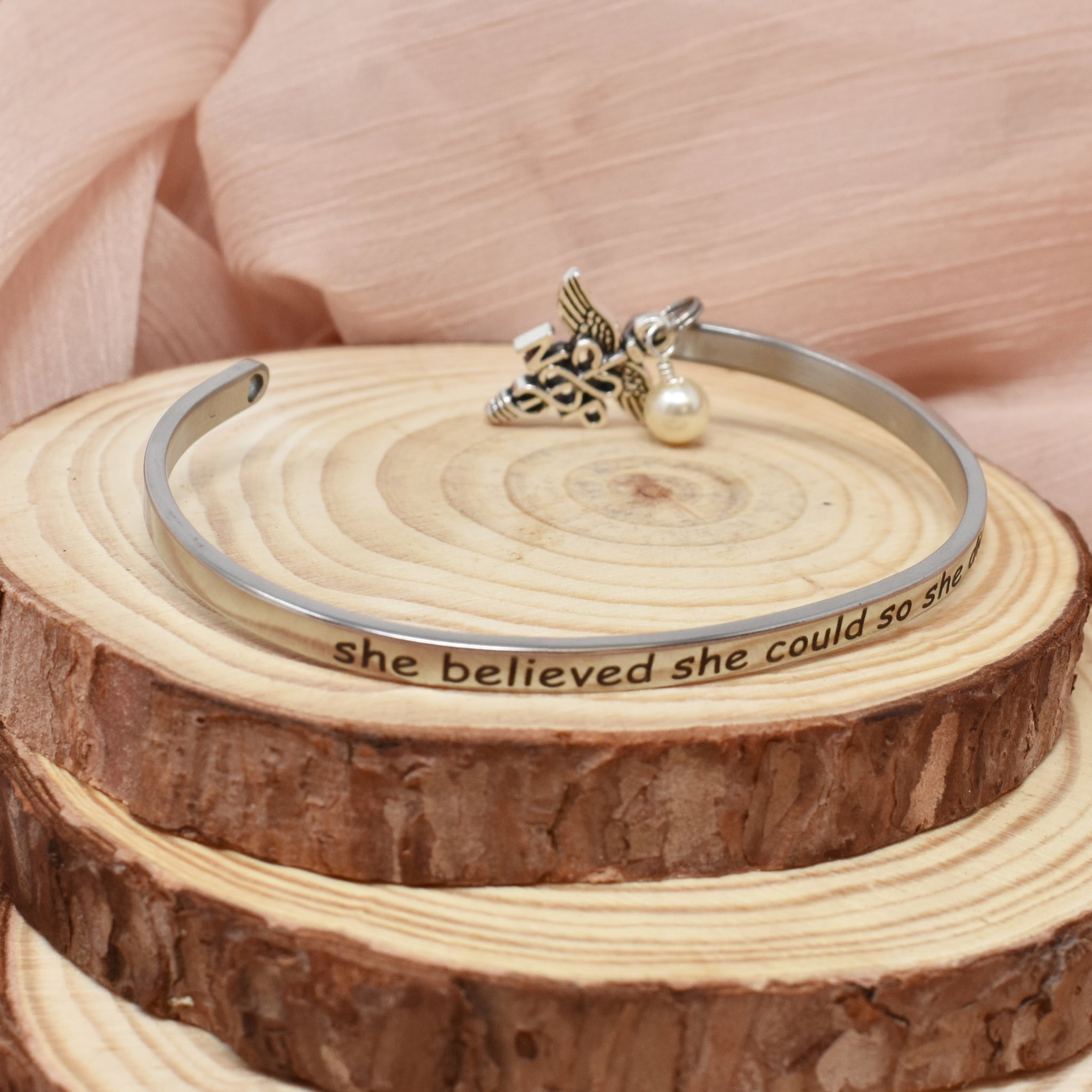 Nurse Practitioner Cuff Bracelet in Stainless Steel