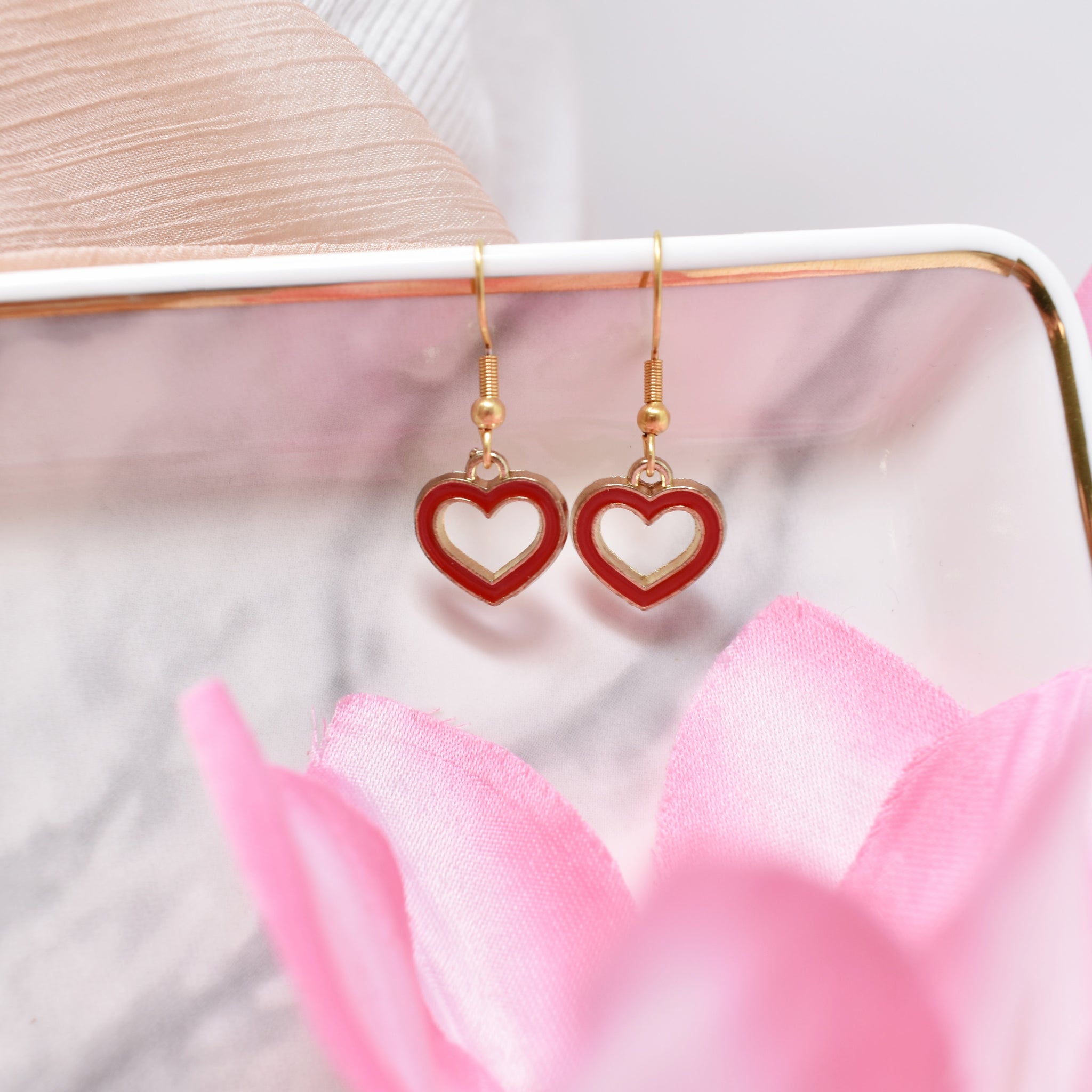 Enamel Love Heart Charm Earrings. Valentine's Day Gifts.