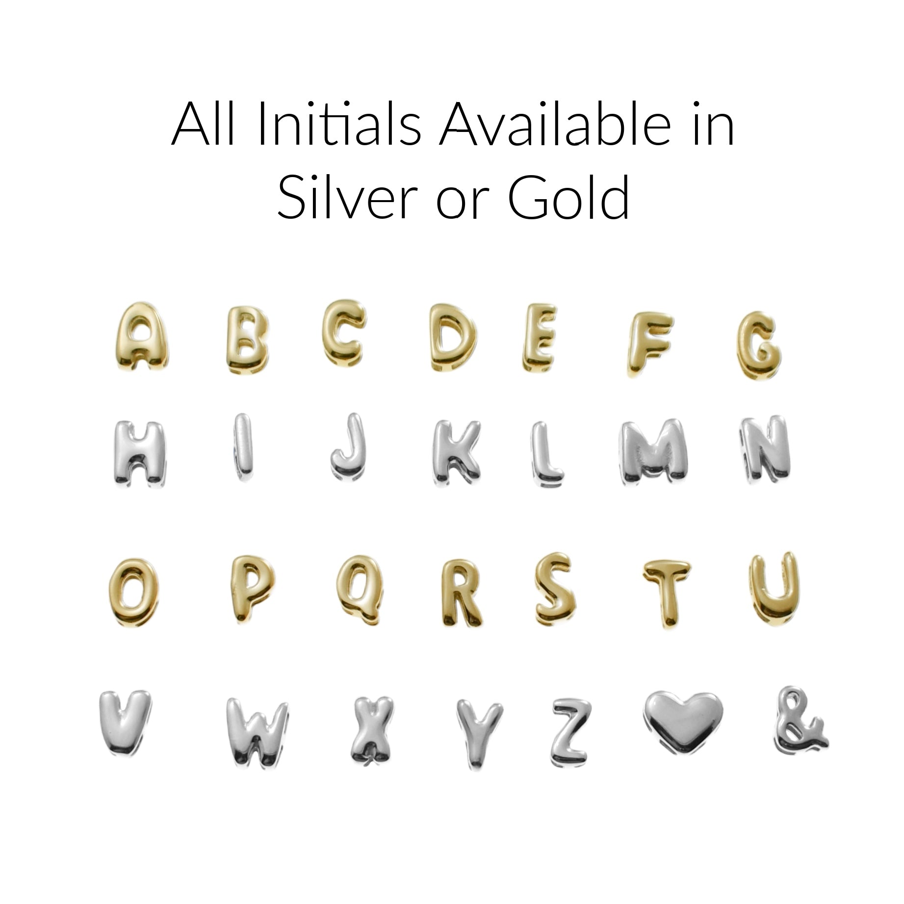 Bubble Letter Necklace In Gold or Silver on a Stainless Steel Cable Chain. Personalized Initial Necklace.