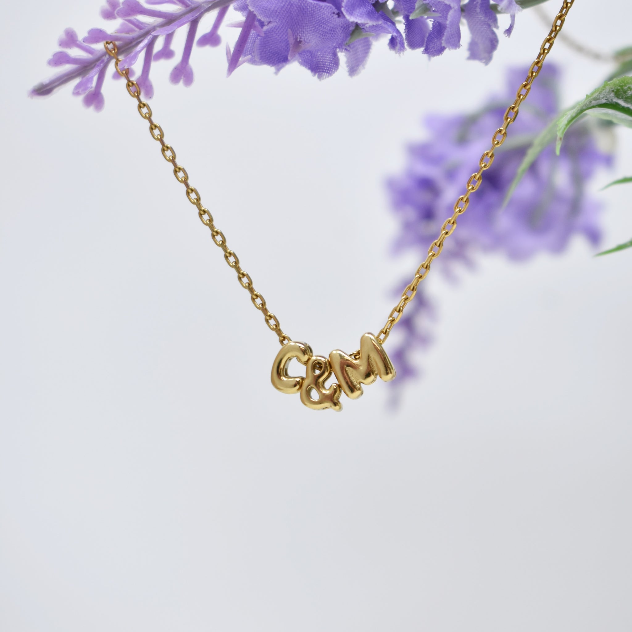 Bubble Letter Necklace In Gold or Silver on a Stainless Steel Cable Chain. Personalized Initial Necklace.