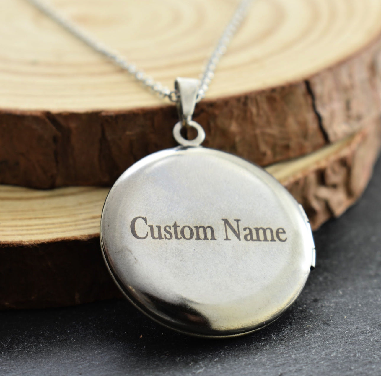 Floral Photo Locket Necklace in Stainless Steel. Personalized Locket. Engraved Personalized Locket.