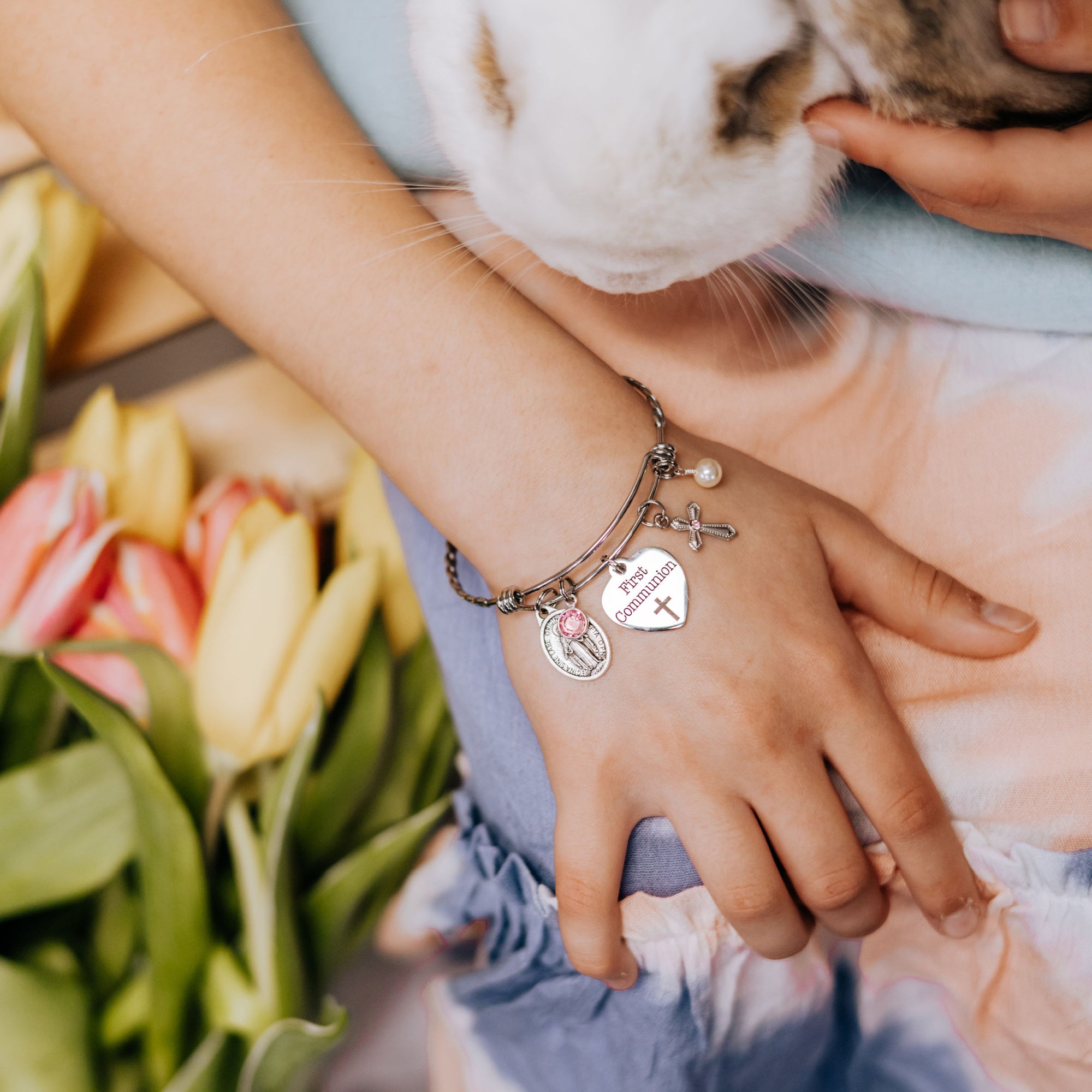 First Communion Bangle Bracelet in Stainless Steel