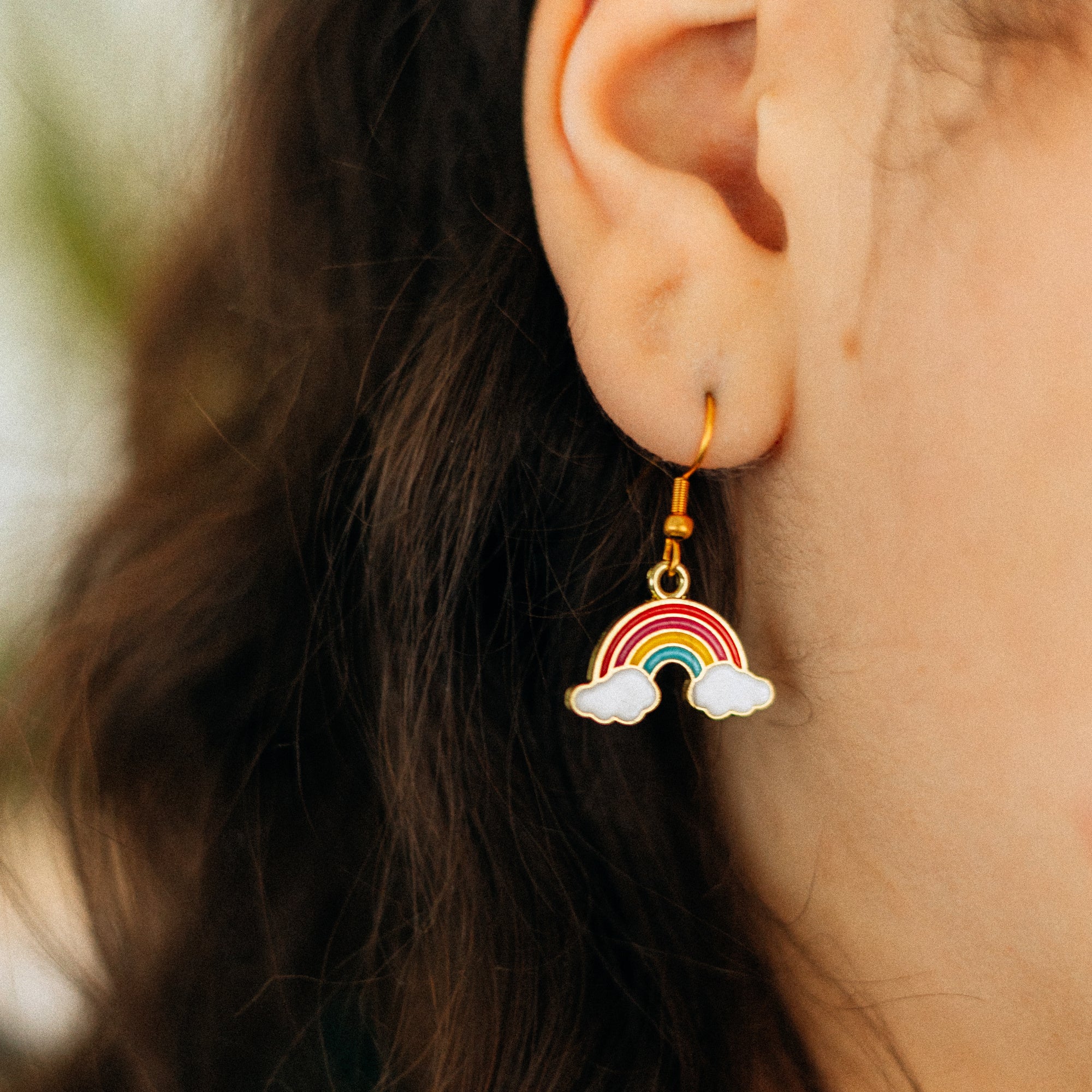 Rainbow Enamel Earrings on Gold Stainless Steel Wires. St. Patrick's Day Earrings.
