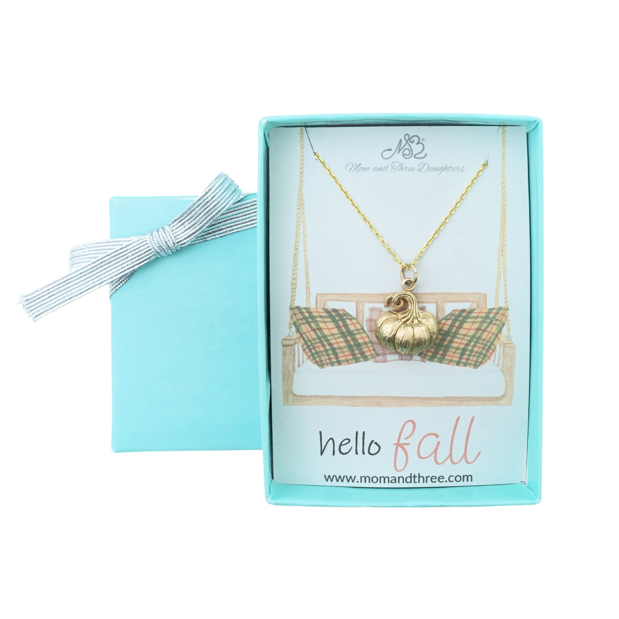 Bronze Dimensional Pumpkin Necklace on a Gold Filled Cable Chain.