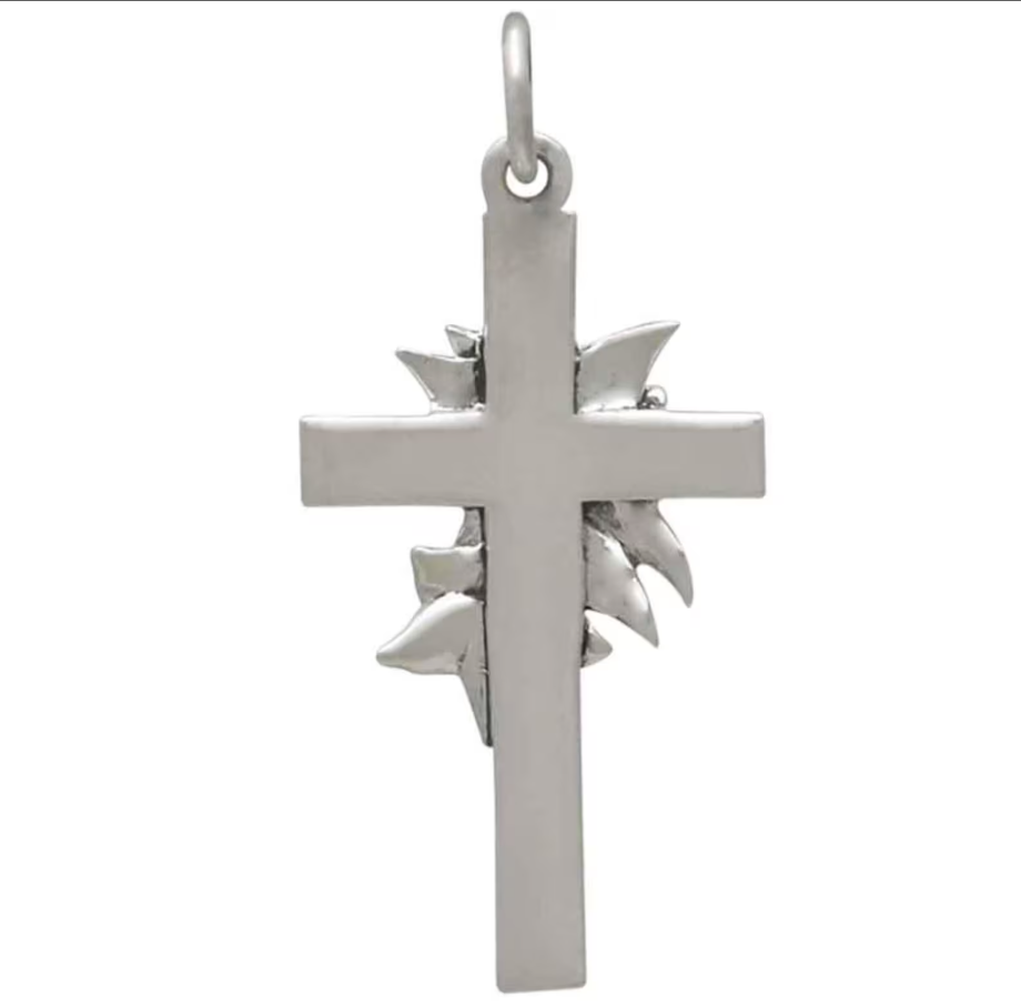 Cross with Floral Accent Necklace in Sterling Silver. First Communion. Baptism. Confirmation. Wedding. Cross Necklace. Christian.