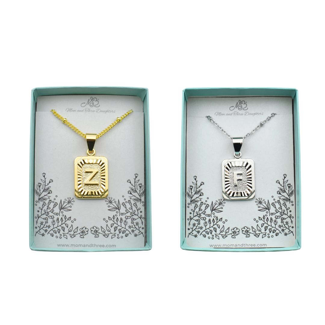 Initial Necklace in Silver Plated Metal or Gold Plated Metal. Square Block Letter Necklace. Letter Necklace.