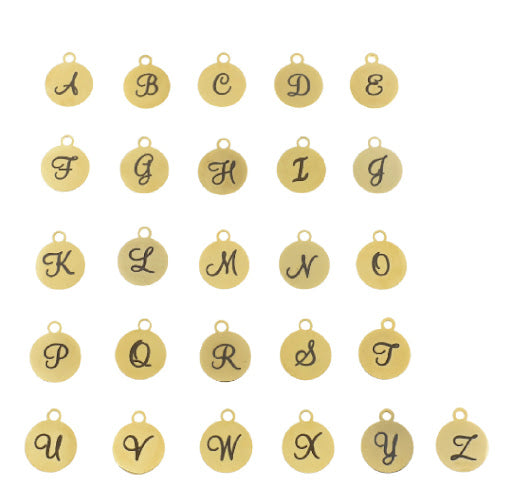 Gold or Silver Stainless Steel Initial Charms. Script Letter Charms. Uppercase letters Initials.