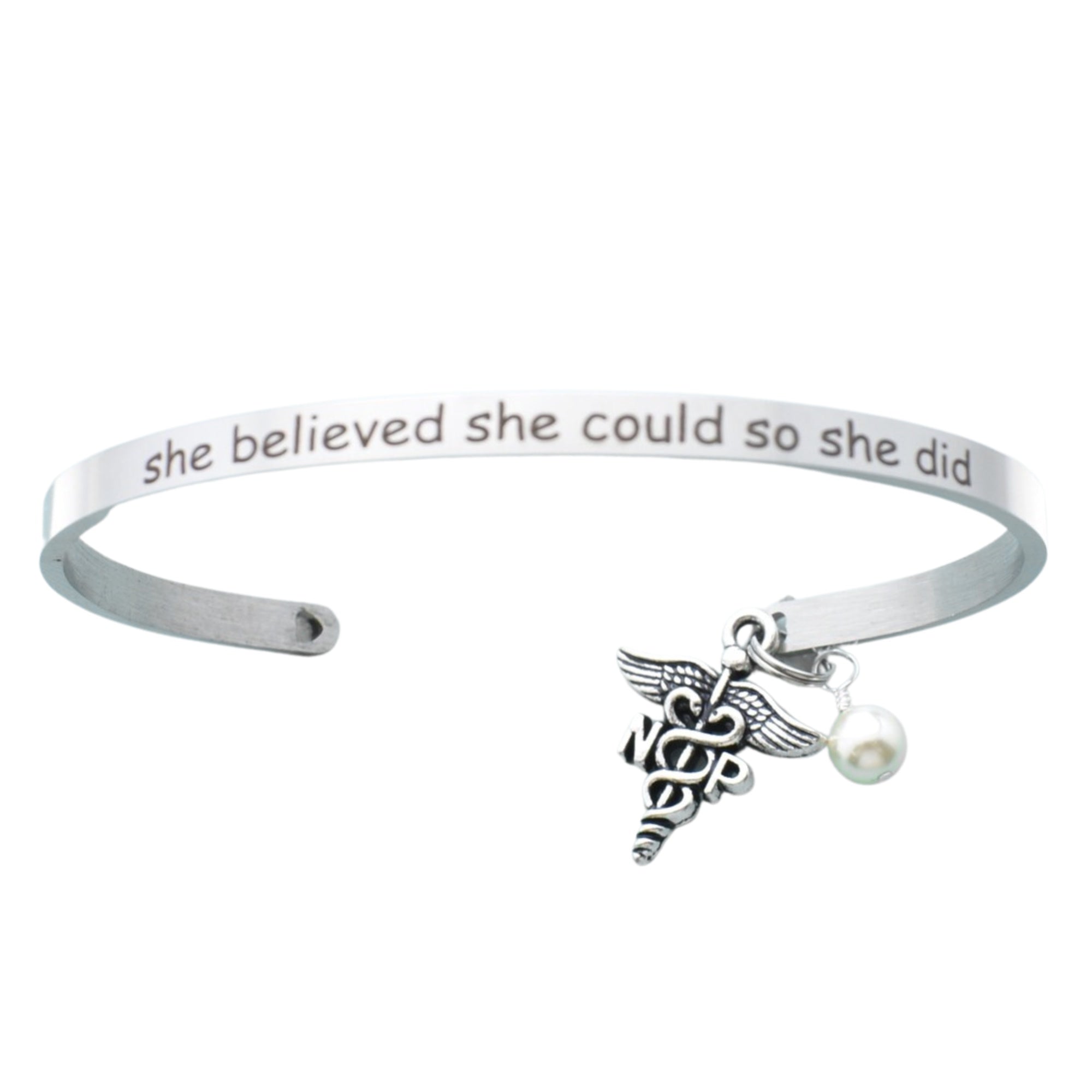 Nurse Practitioner Cuff Bracelet in Stainless Steel