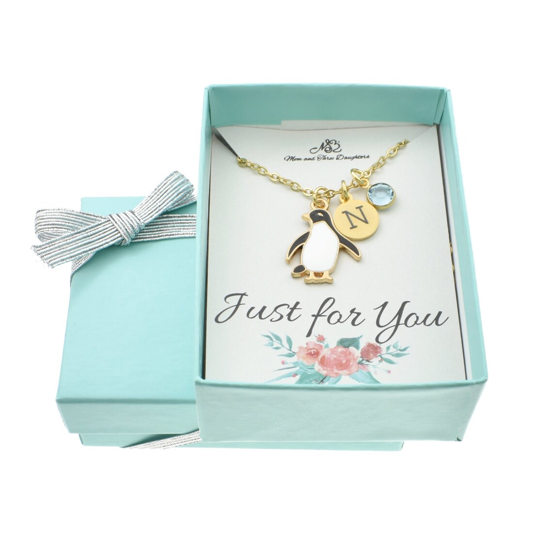 Penguin Necklace Personalized with an Initial and Birthstone. Penguin Gifts. Penguin Charm. Little Girl's Jewelry. Gift for Daughter. Niece.