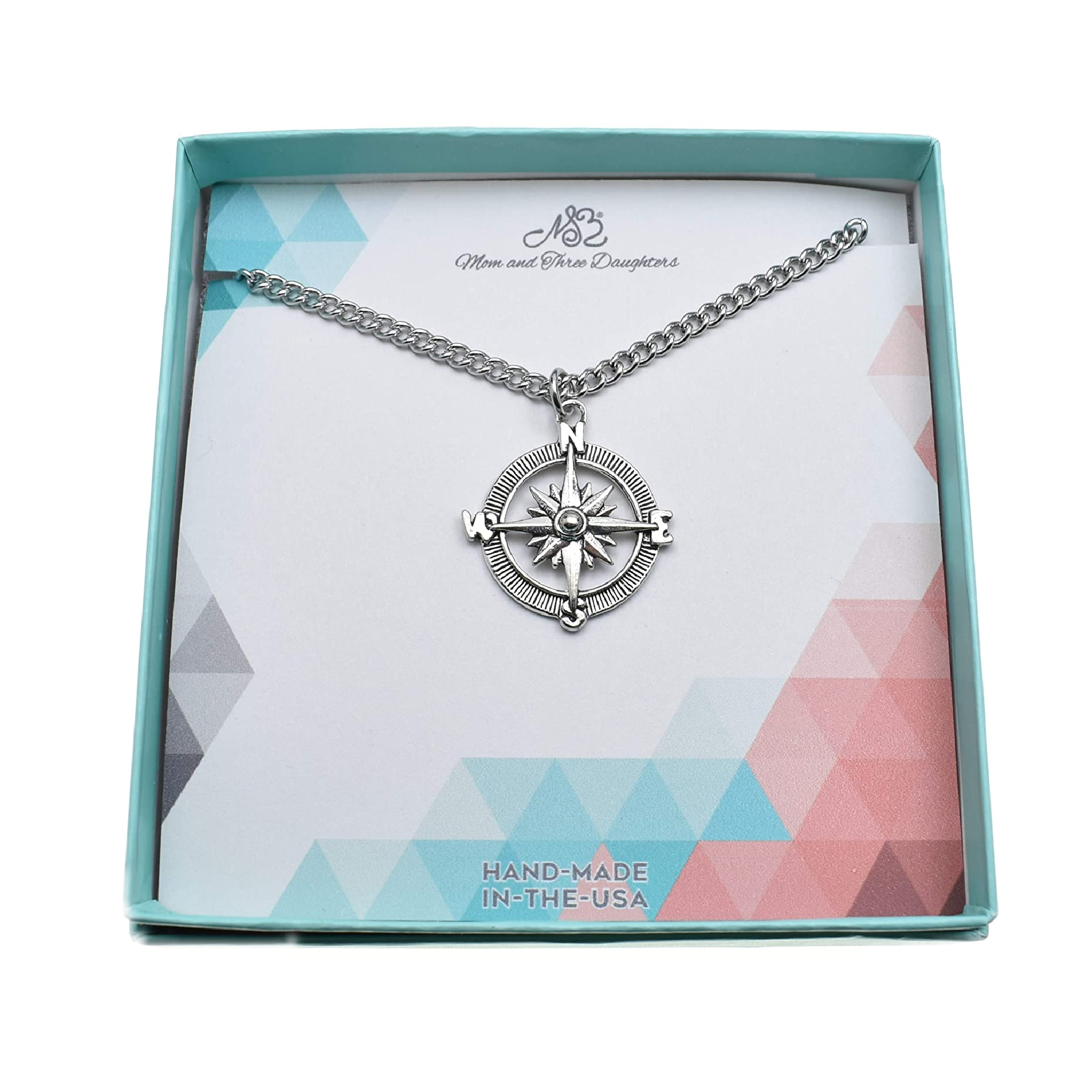 Men's Compass Necklace in Antique Silver Pewter
