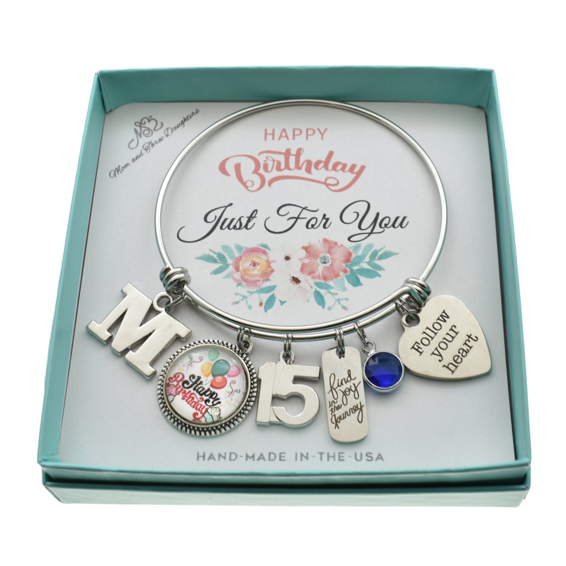 Personalized Birthday Bangle Bracelet in Stainless Steel