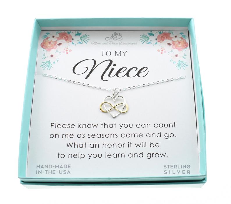 Niece Infinity Heart Necklace in Sterling Silver and Bronze