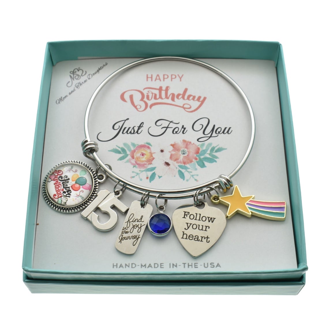 Personalized Girl's Birthday Bangle Bracelet in Stainless Steel
