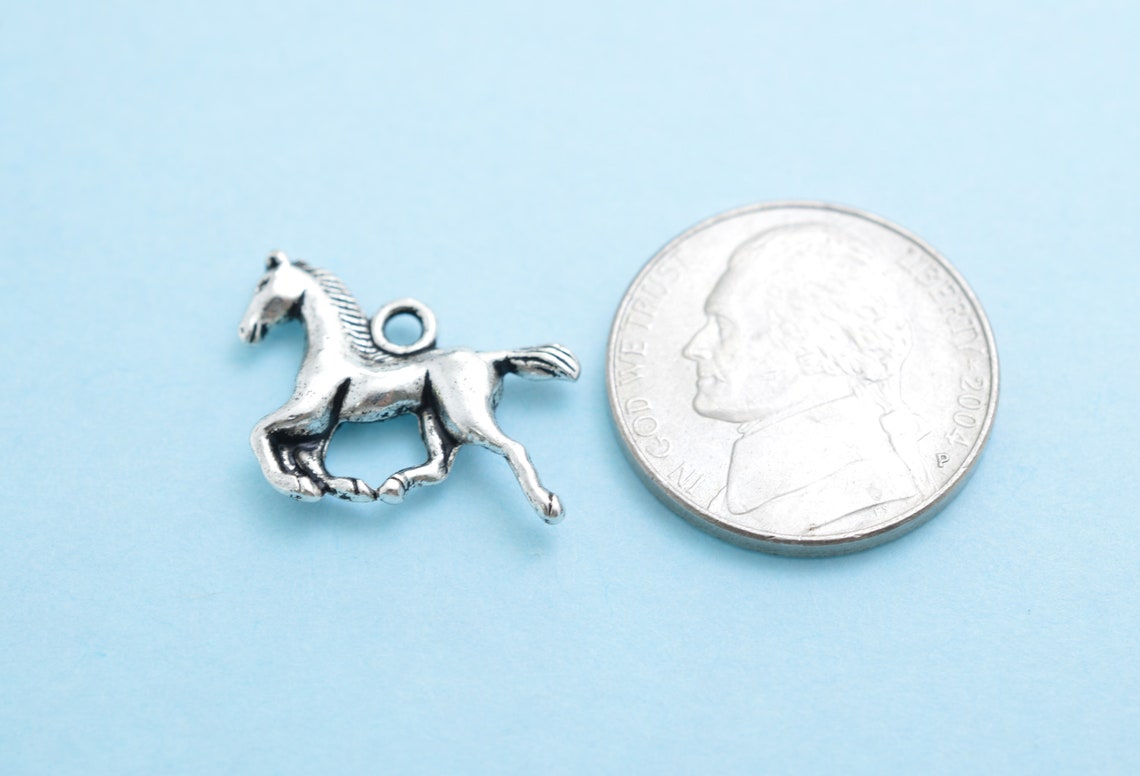 Horse Necklace in Silver Toned Metal. Personalized With Initial and Birthstone