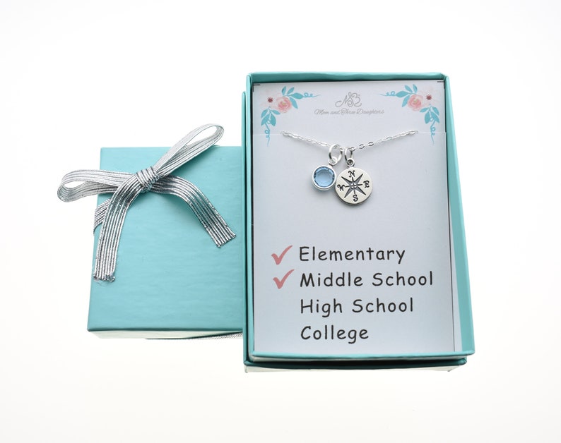 Small Compass Necklace in Sterling Silver. Middle School Graduation Gift