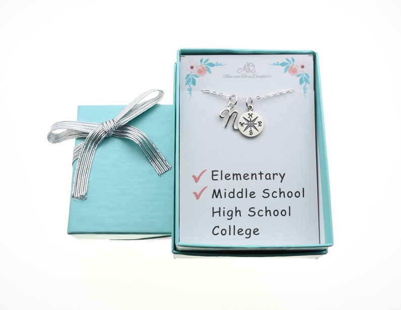 Small Compass Necklace in Sterling Silver. Middle School Graduation Gift