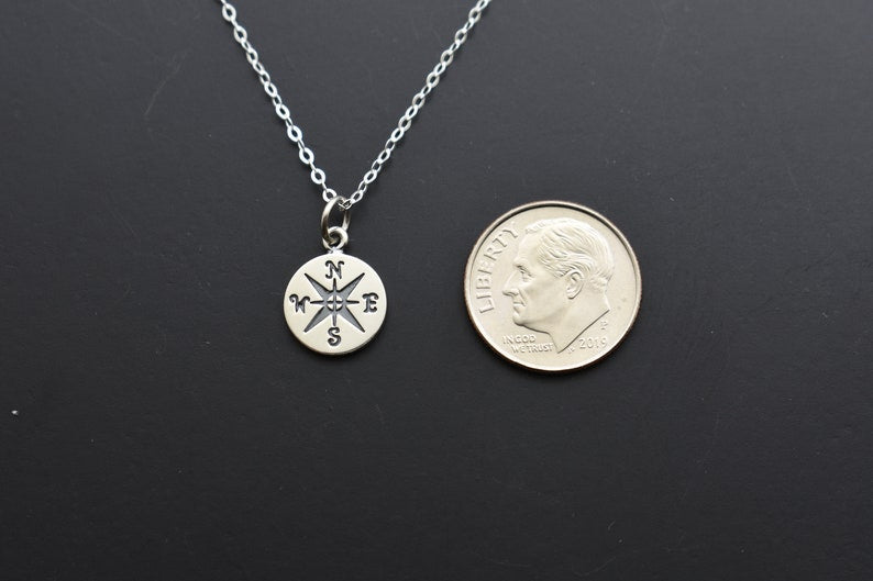 Small Compass Necklace in Sterling Silver. Middle School Graduation Gift