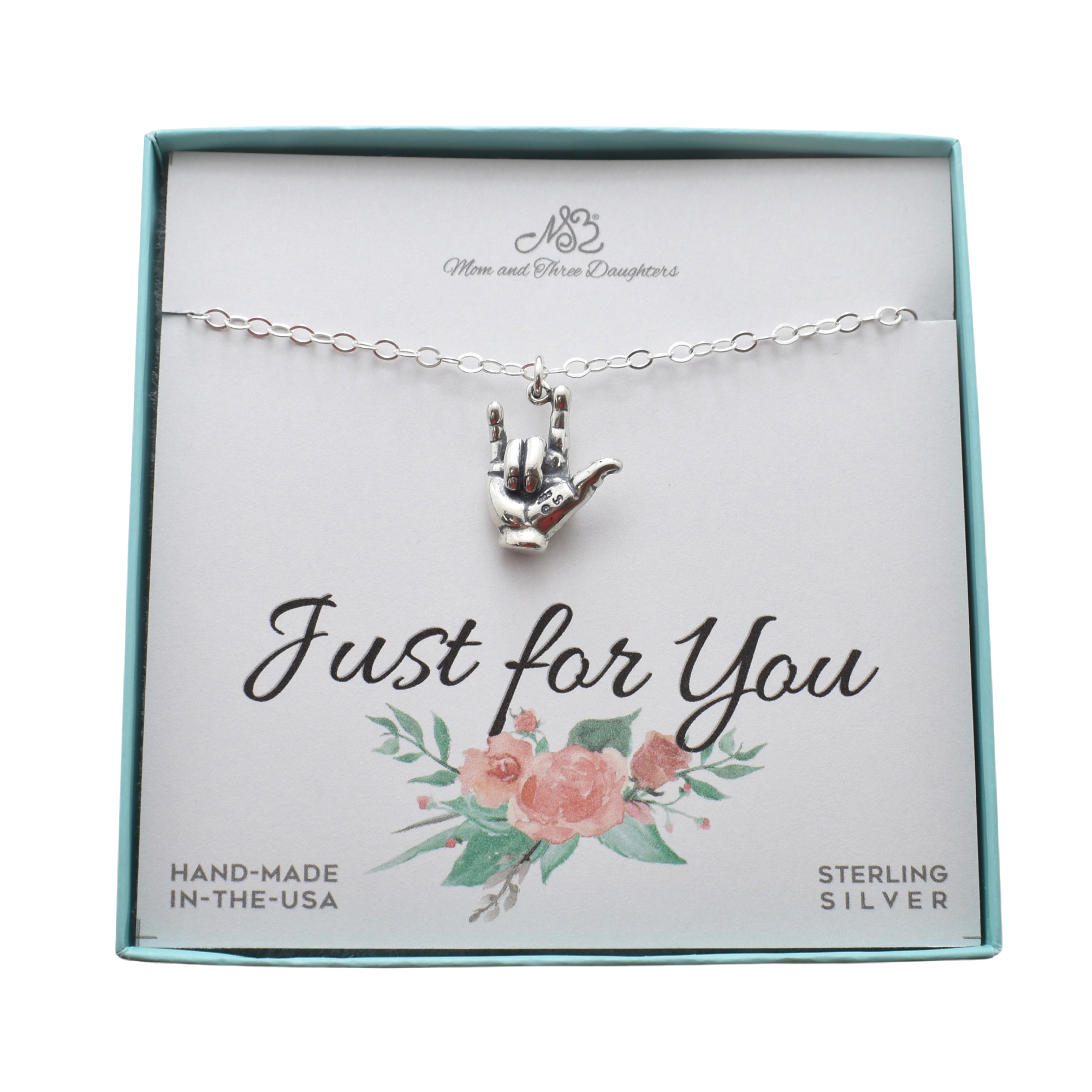 American Sign Language I Love You Sign Necklace in Sterling Silver