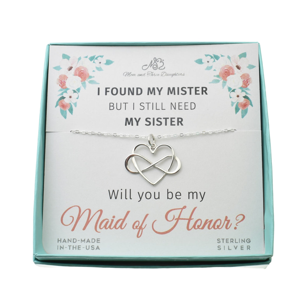 Maid of Honor Proposal Infinity Heart Necklace in Sterling Silver